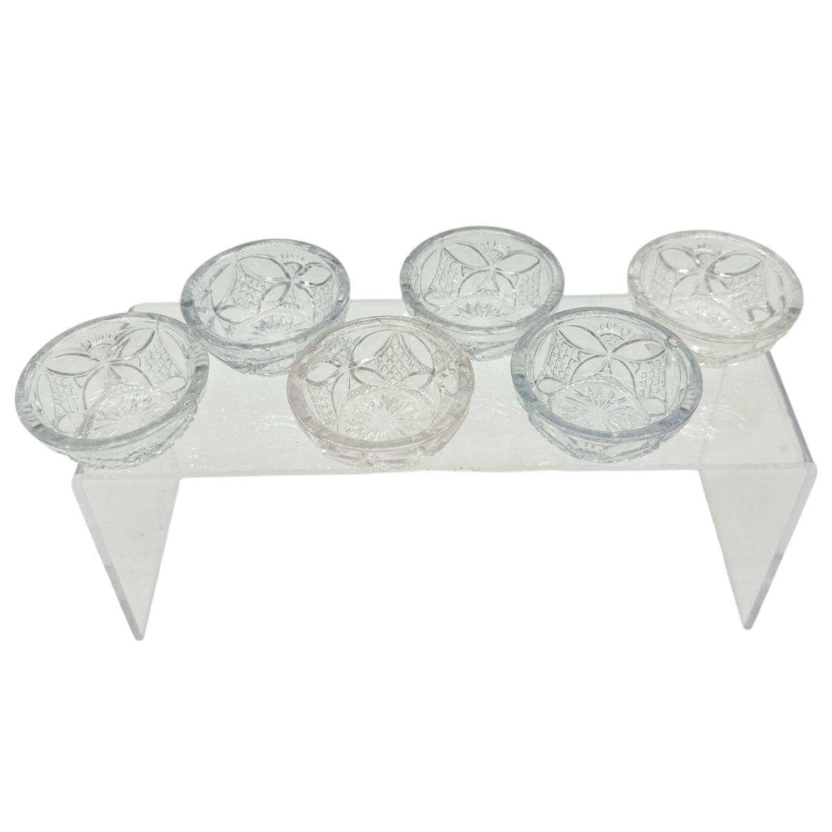 7 Pc Vtg Glass Berry Bowl Set Pattee Cross Design Scalloped Edge Child Tableware