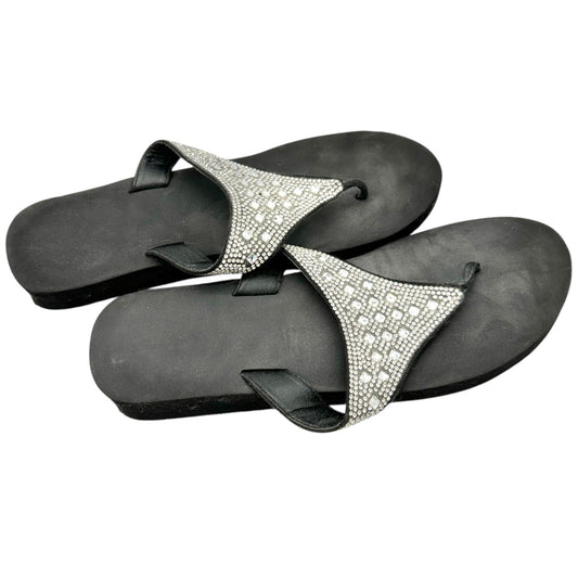 Womens Black Sandals W/ Rhinestone Embellished Strap Size L 9-10