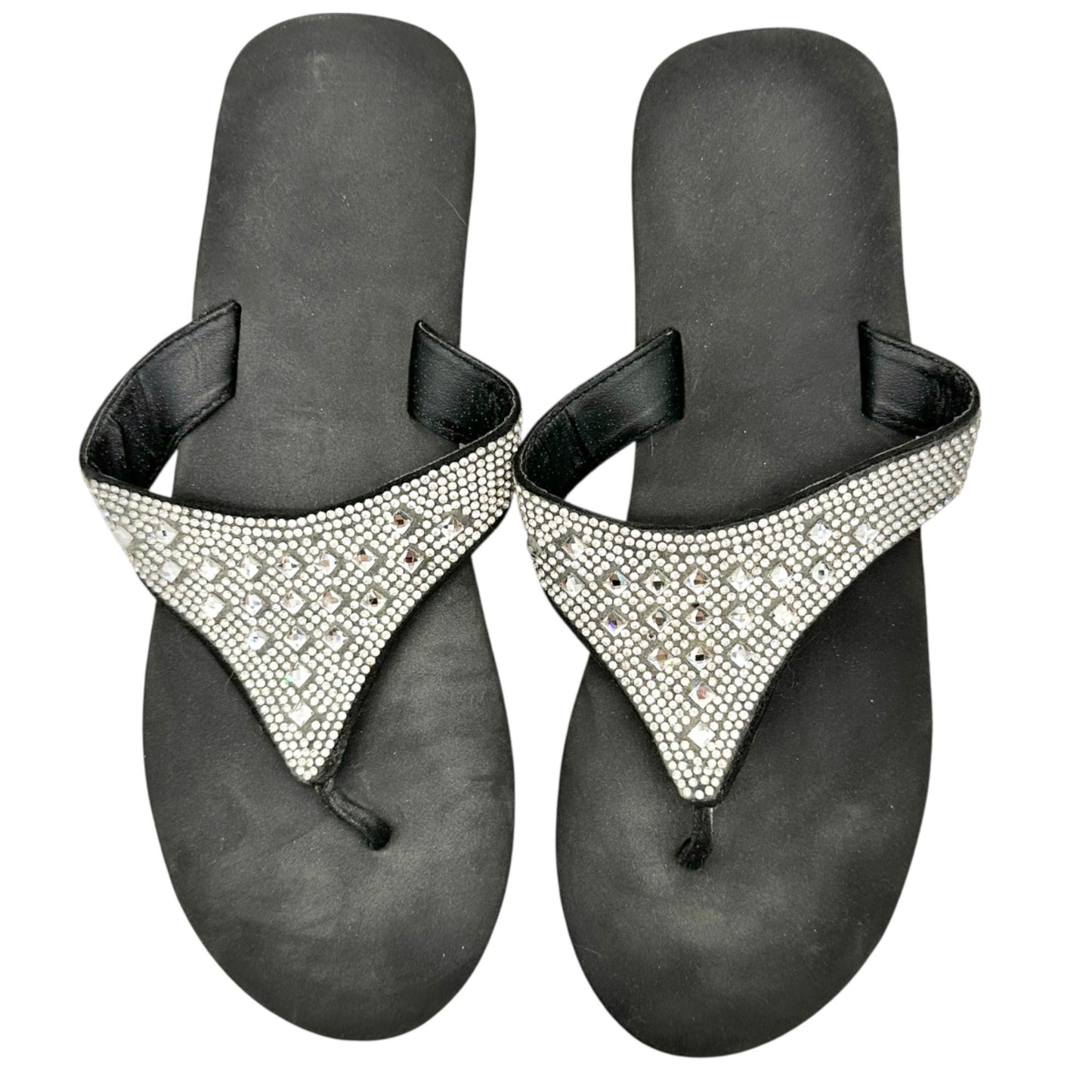 Womens Black Sandals W/ Rhinestone Embellished Strap Size L 9-10