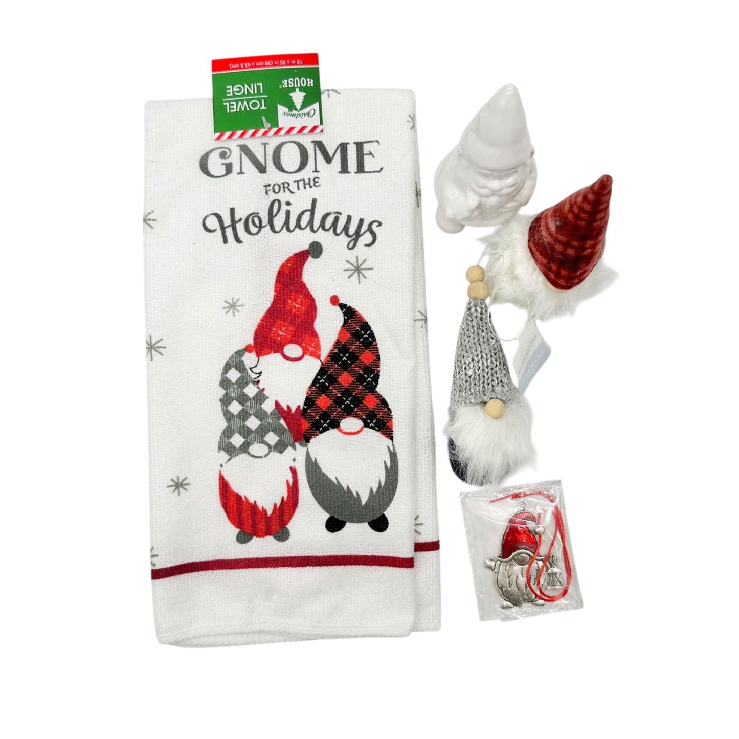 Gnome Themed Holiday Kitchen Towel Decorations Set 15x25 Towel Figs Ornament