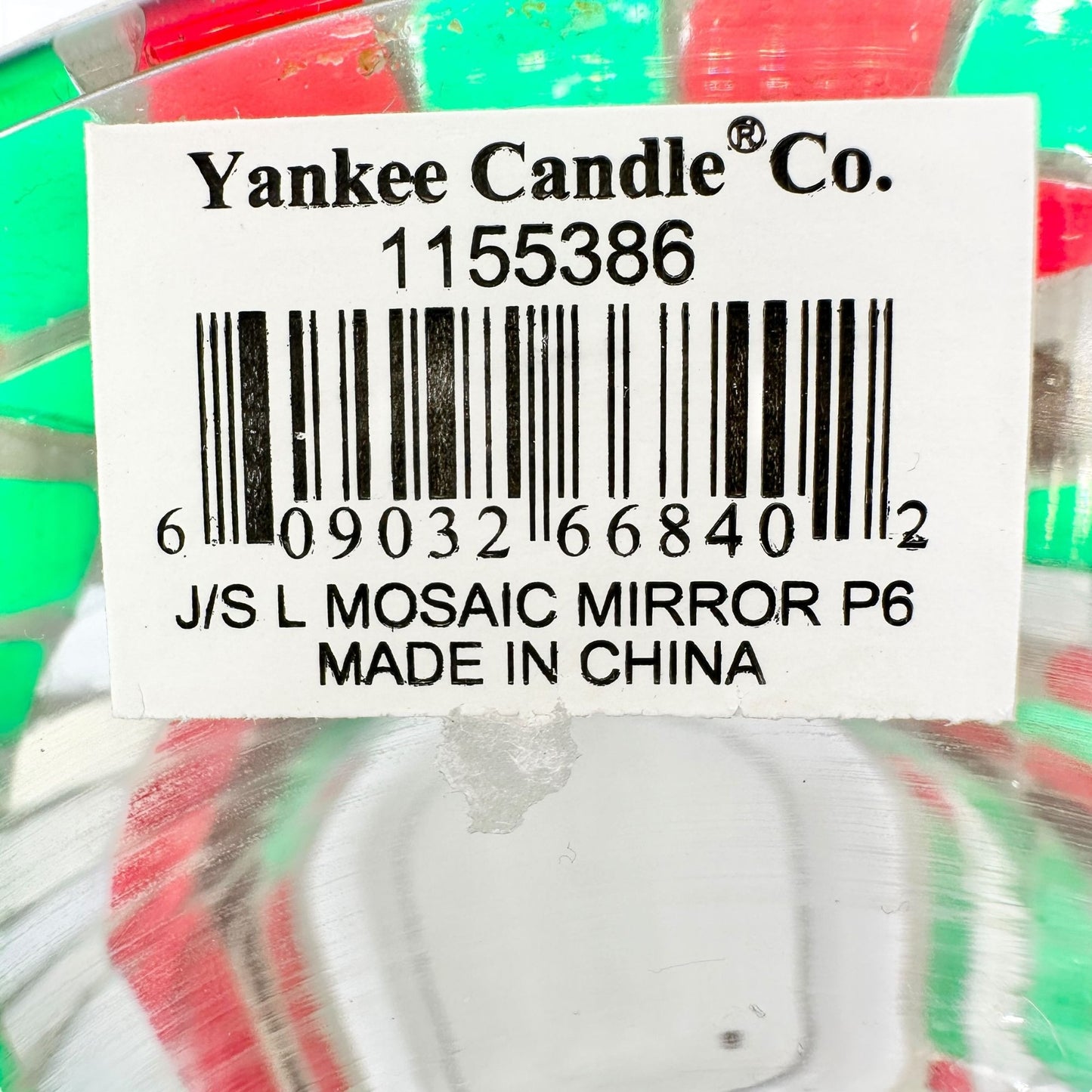 Yankee Candle Christmas Red Green Mosaic Mirror Tile Candle Plate Shade Set