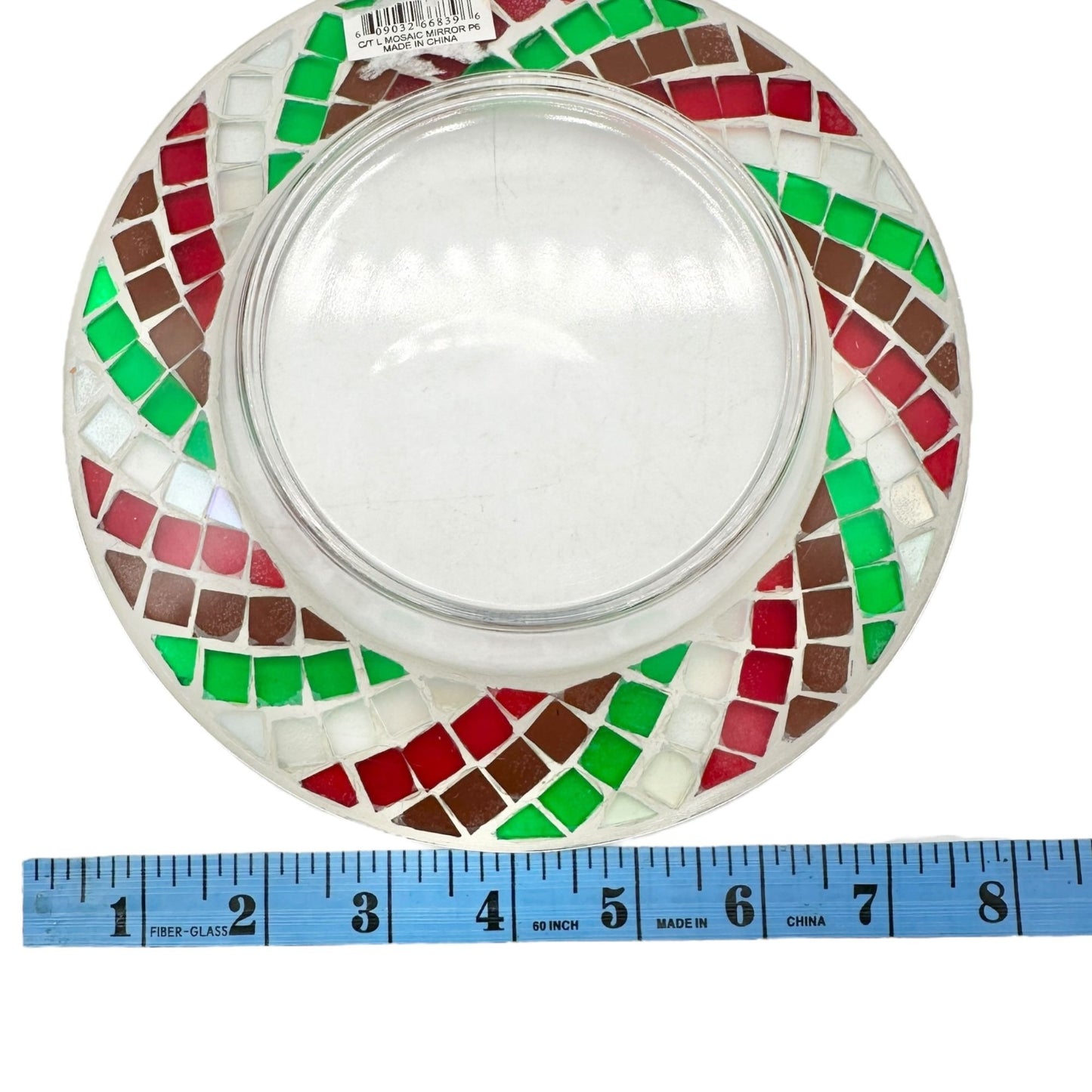Yankee Candle Christmas Red Green Mosaic Mirror Tile Candle Plate Shade Set