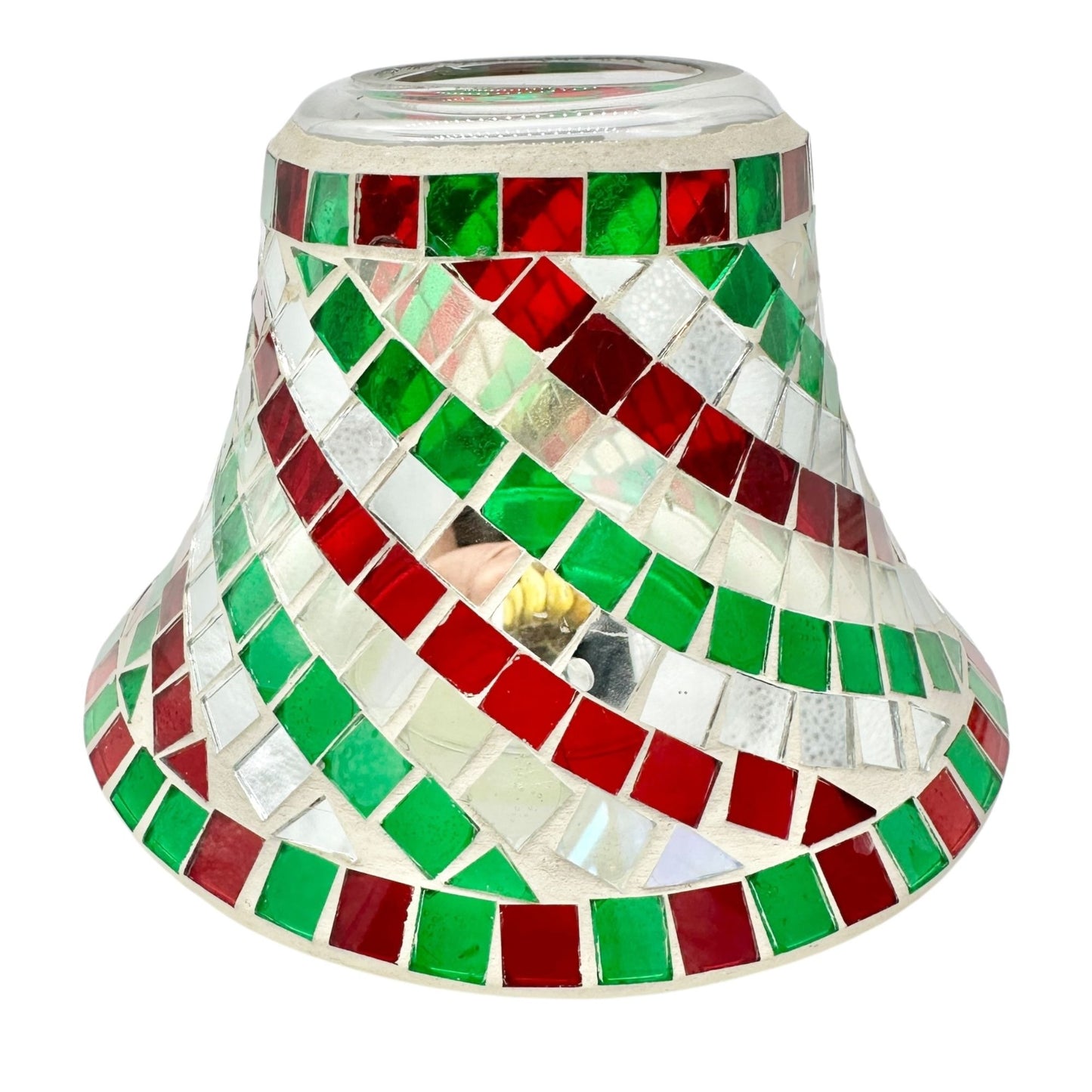 Yankee Candle Christmas Red Green Mosaic Mirror Tile Candle Plate Shade Set
