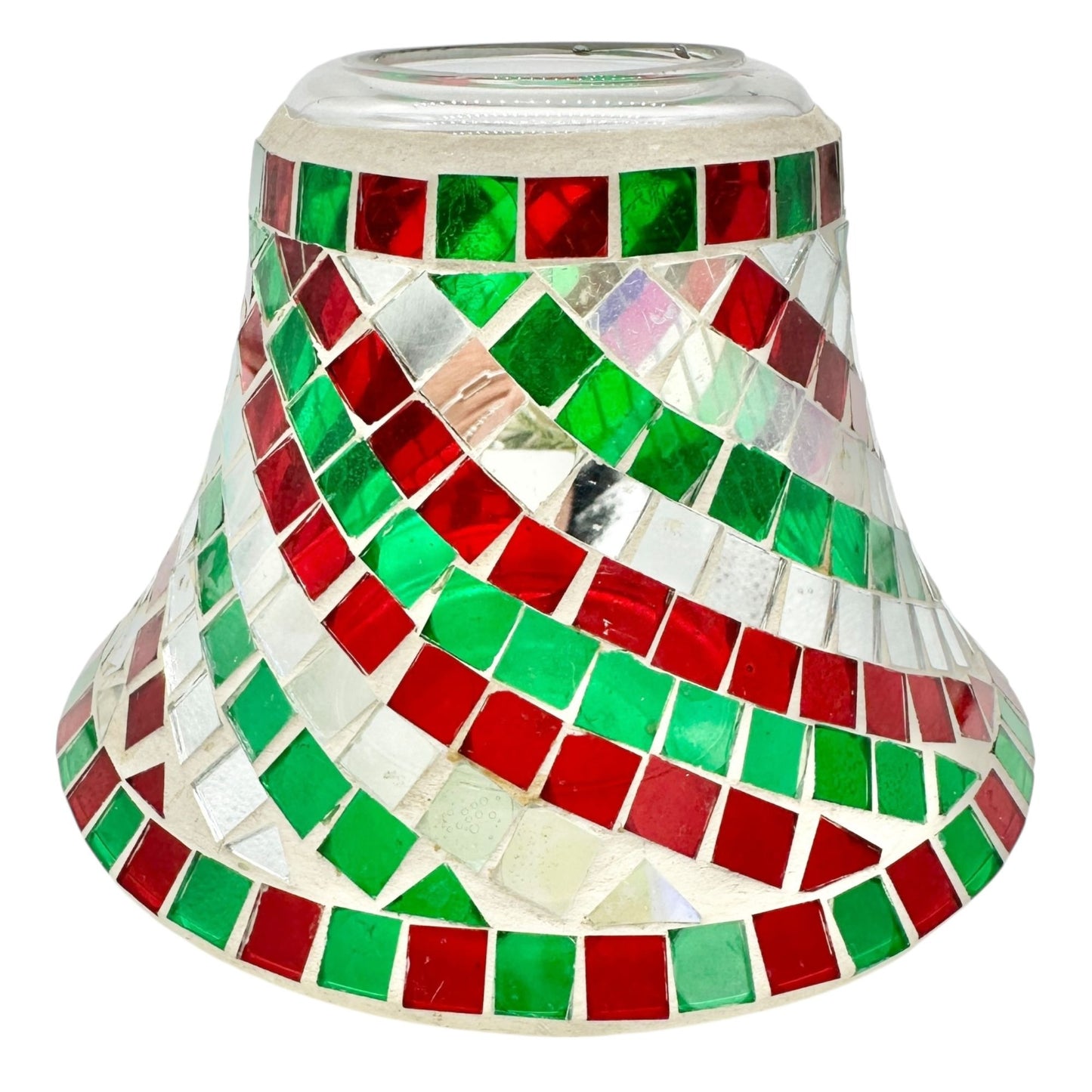 Yankee Candle Christmas Red Green Mosaic Mirror Tile Candle Plate Shade Set