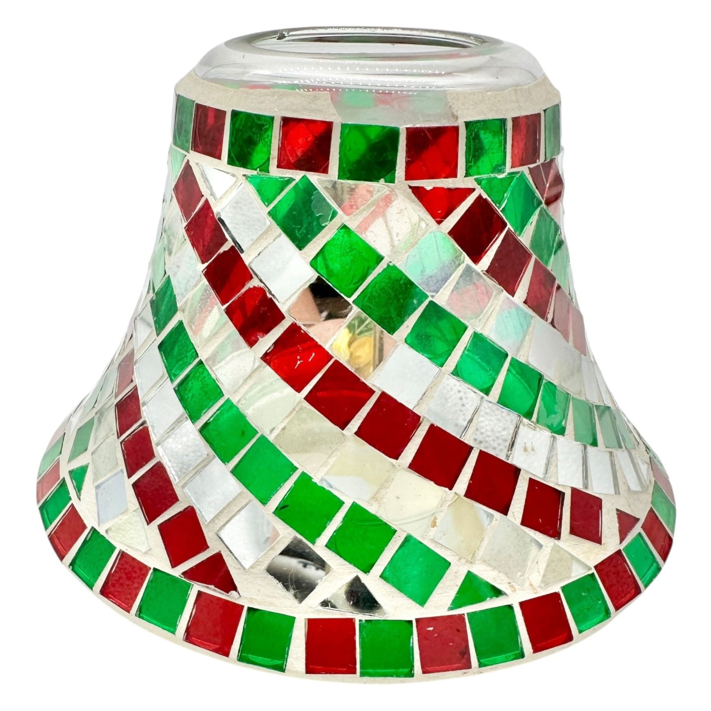 Yankee Candle Christmas Red Green Mosaic Mirror Tile Candle Plate Shade Set