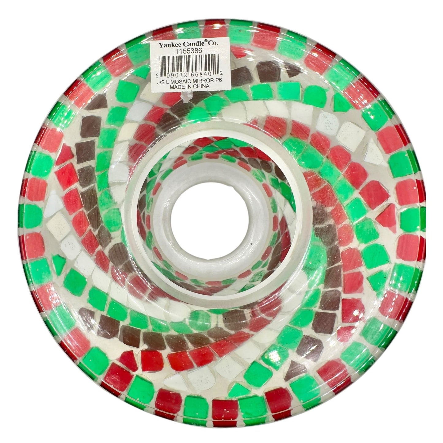 Yankee Candle Christmas Red Green Mosaic Mirror Tile Candle Plate Shade Set