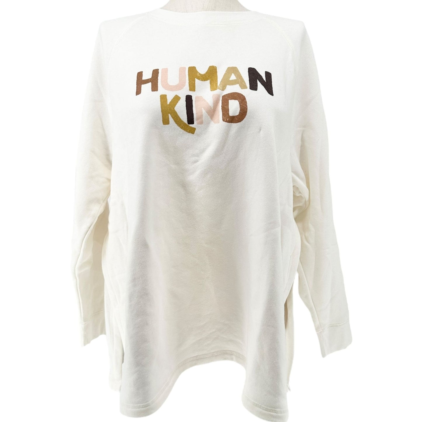 Old Navy Maternity Sweatshirt Womens XXL Long-Sleeve Human Kind Graphic Cream