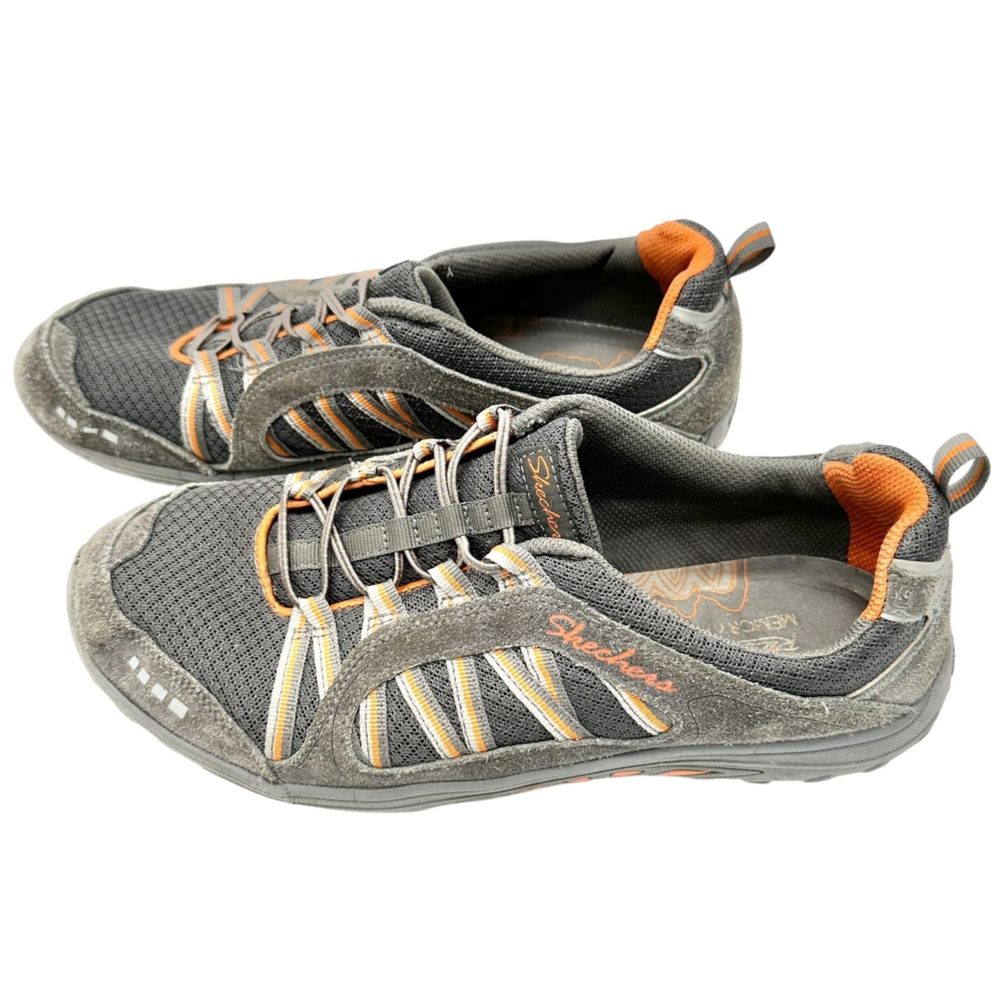 Skechers Sneakers Relaxed Fit Memory Foam Womens 10 Gray Orange Bungee Pull On