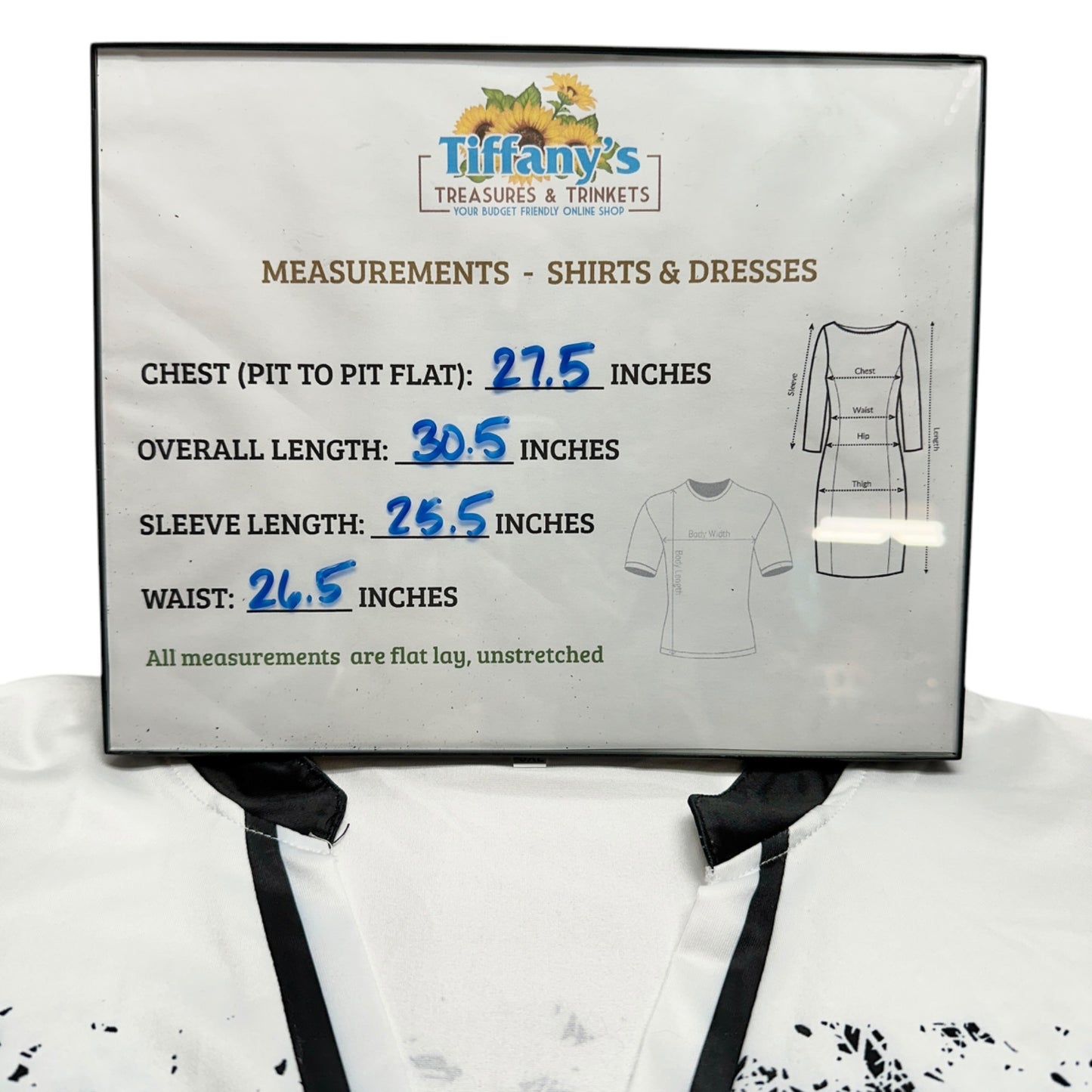 Snowflake Print Womens Top fits like 3XL US Black White LS V-Neck Poly Spandex