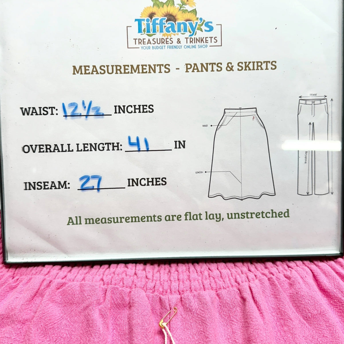 Womens M Wide Leg Pants Pink Elastic Waist Lightweight Fabric Flowing Design