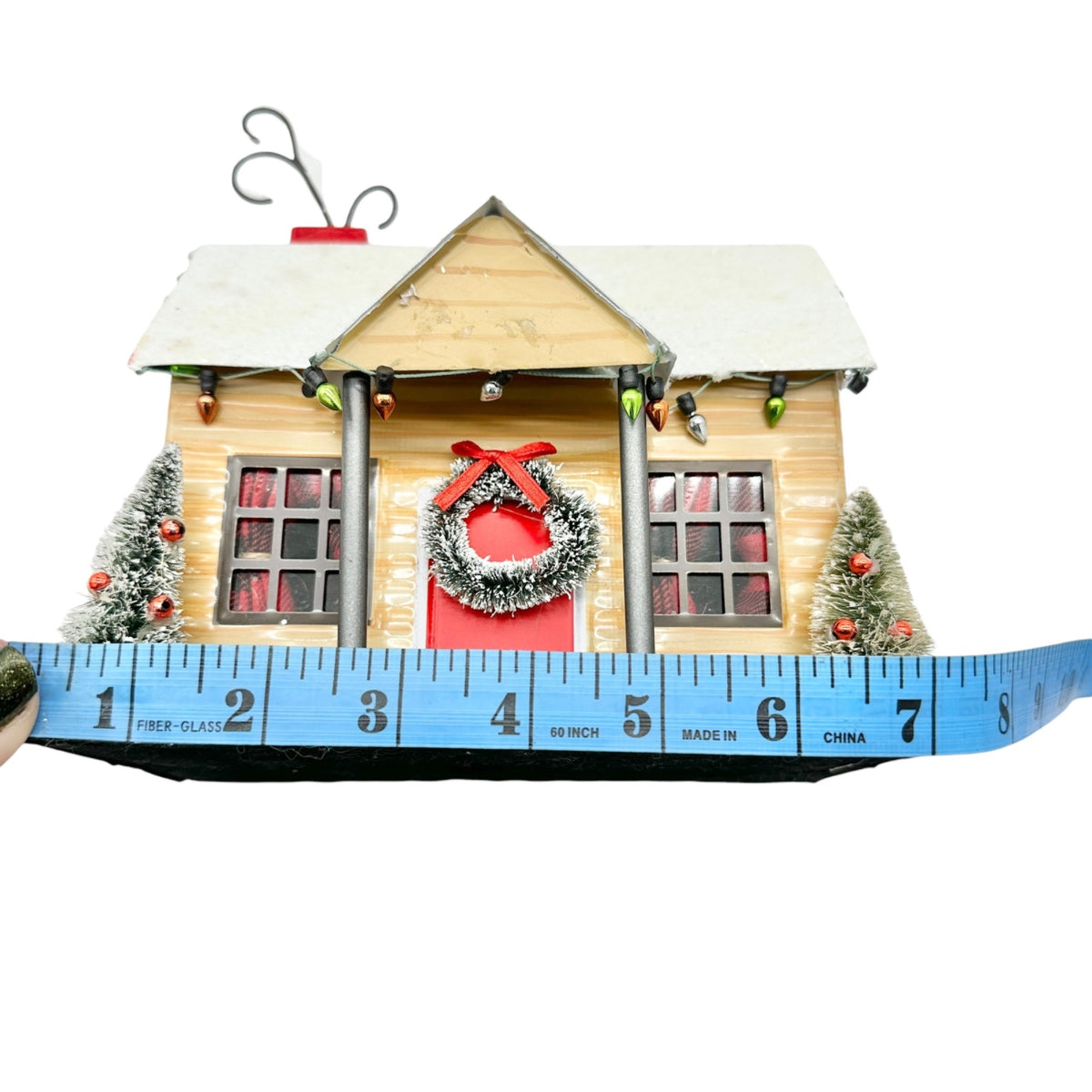 Christmas House Metal With Lights Trees Wreath Metal with Felt Bottom Festive