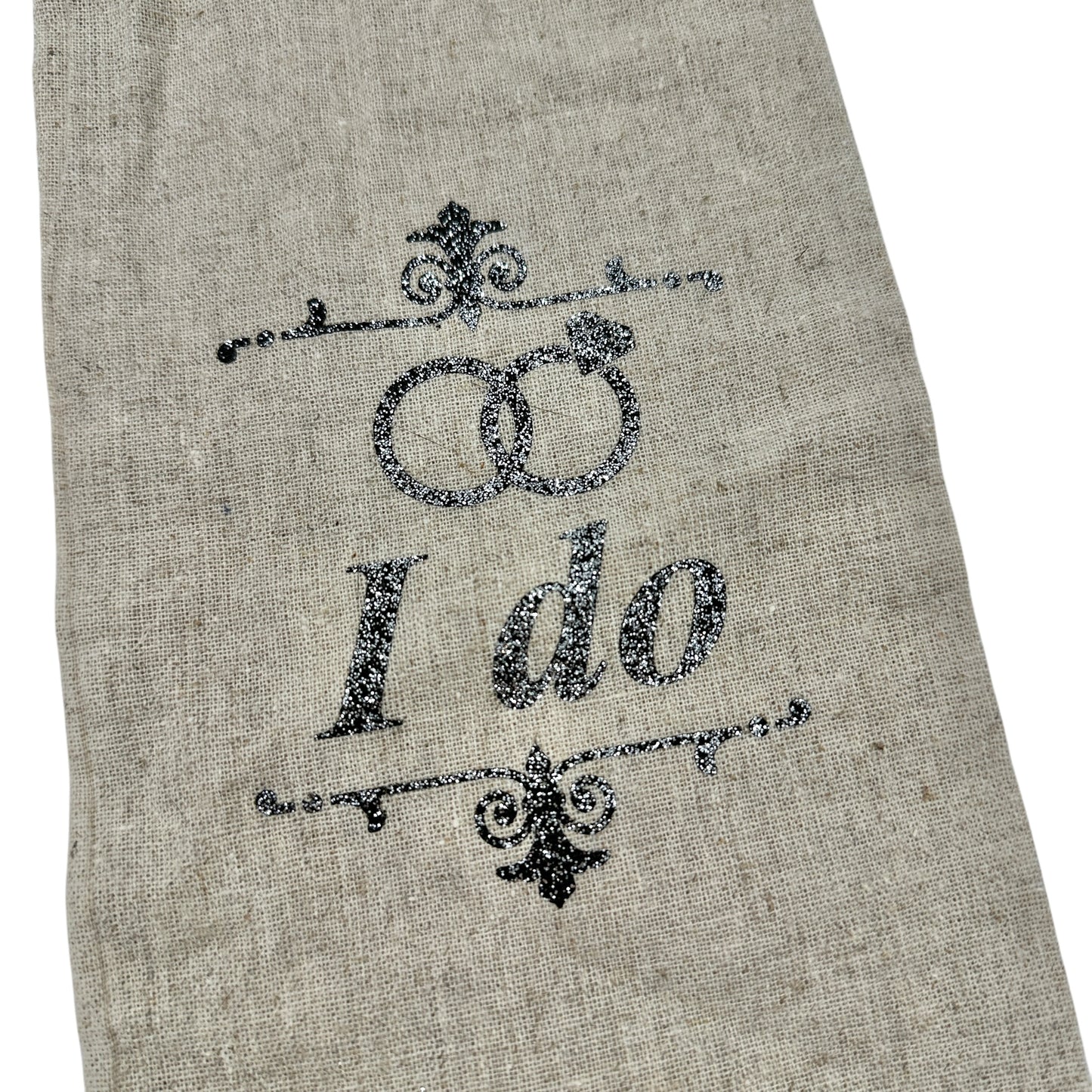 Wedding Canvas Wine Bottle Gift Bag "I Do" in Silver Glitter 14" x 6"