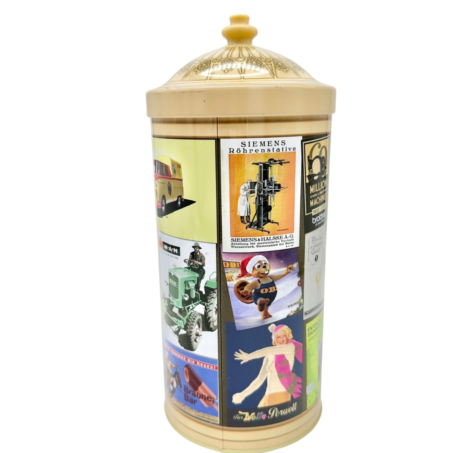 German Tin Canister Retro Ads Decorative Lid 500g Capacity Collectible