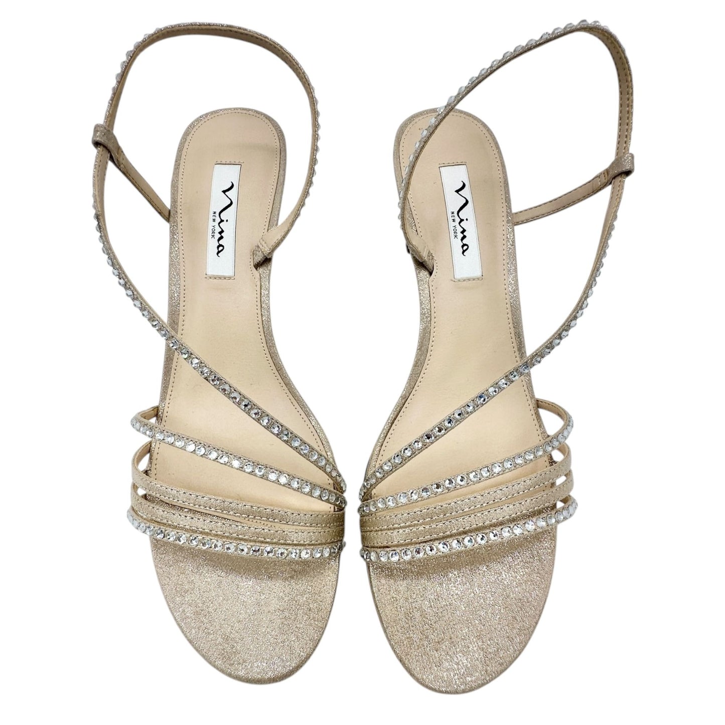 Nina Gerri-Fy Taupe Reflective Heeled Sandals Strappy Rhinestone 10M Formal