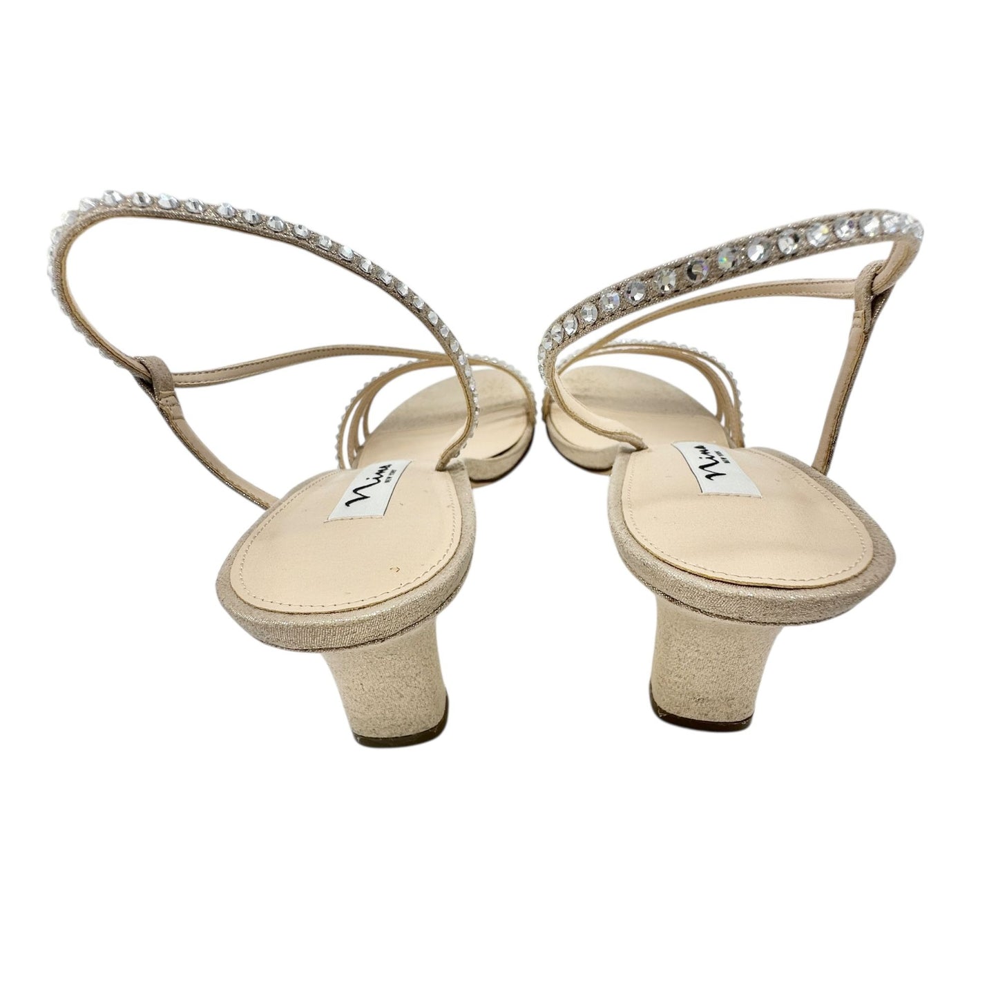 Nina Gerri-Fy Taupe Reflective Heeled Sandals Strappy Rhinestone 10M Formal