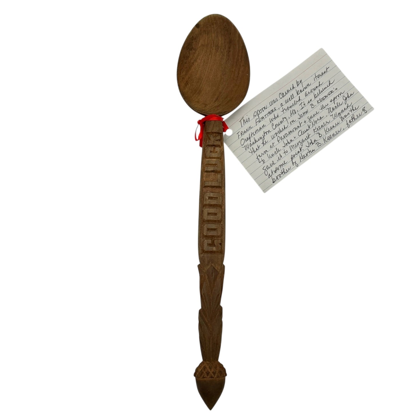 Frank Feathers Hand Carved Wooden Spoon 1934 Provenance Card Washington Cnty MD