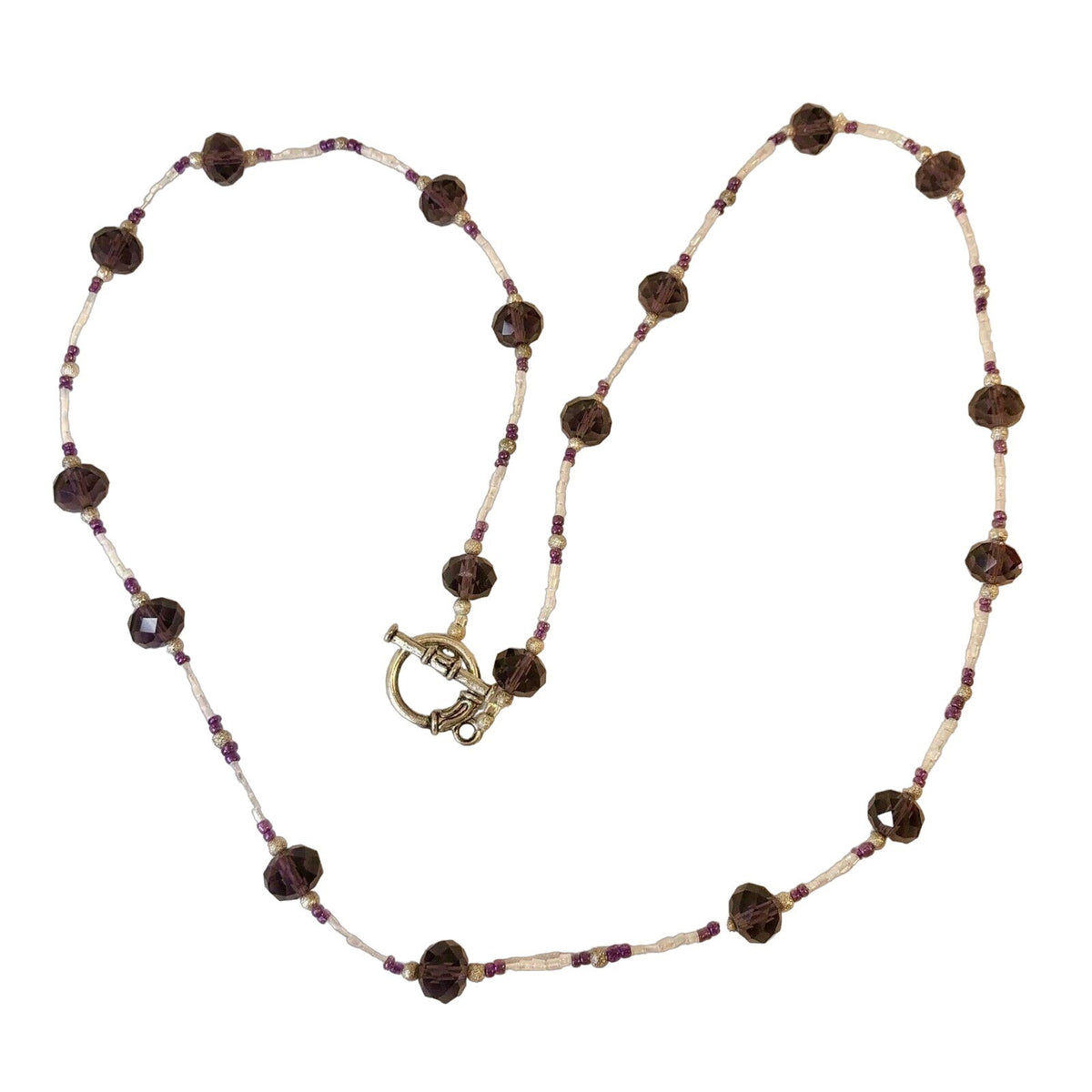Handmade Boho Jewelry Purple & Crystal Glass Bead Necklace With Toggle Clasp