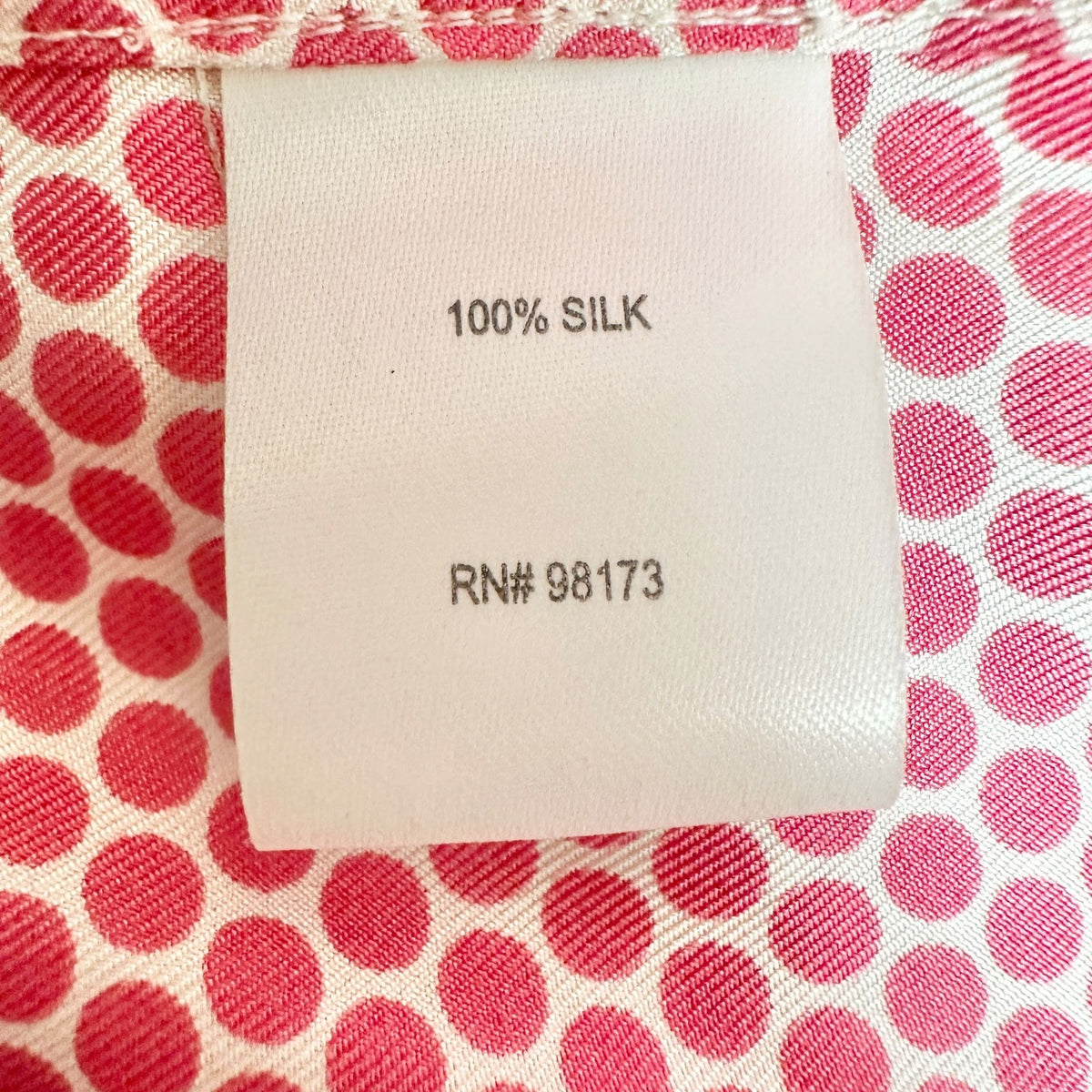 W By Worth Button Up Blouse Womens M Pink Polka Dot Long Sleeve 100% Silk