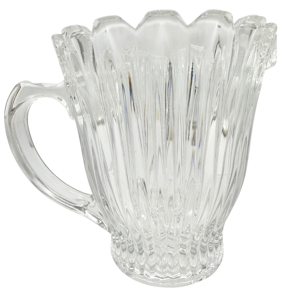 Vintage Clear Glass Creamer With Ribbed Design and Scalloped Rim 4 oz Capacity