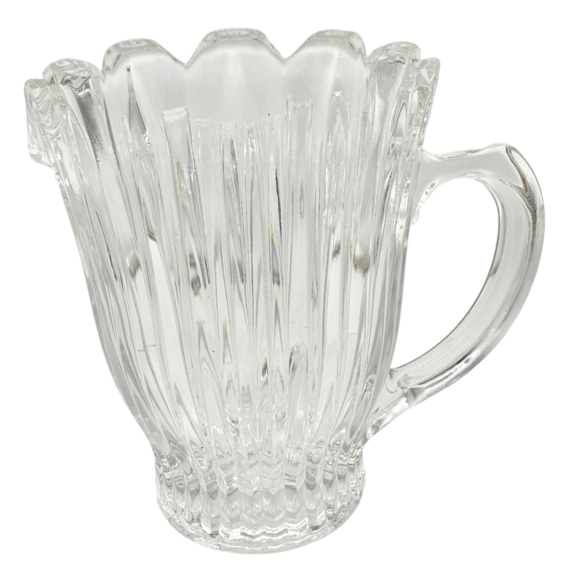 Vintage Clear Glass Creamer With Ribbed Design and Scalloped Rim 4 oz Capacity