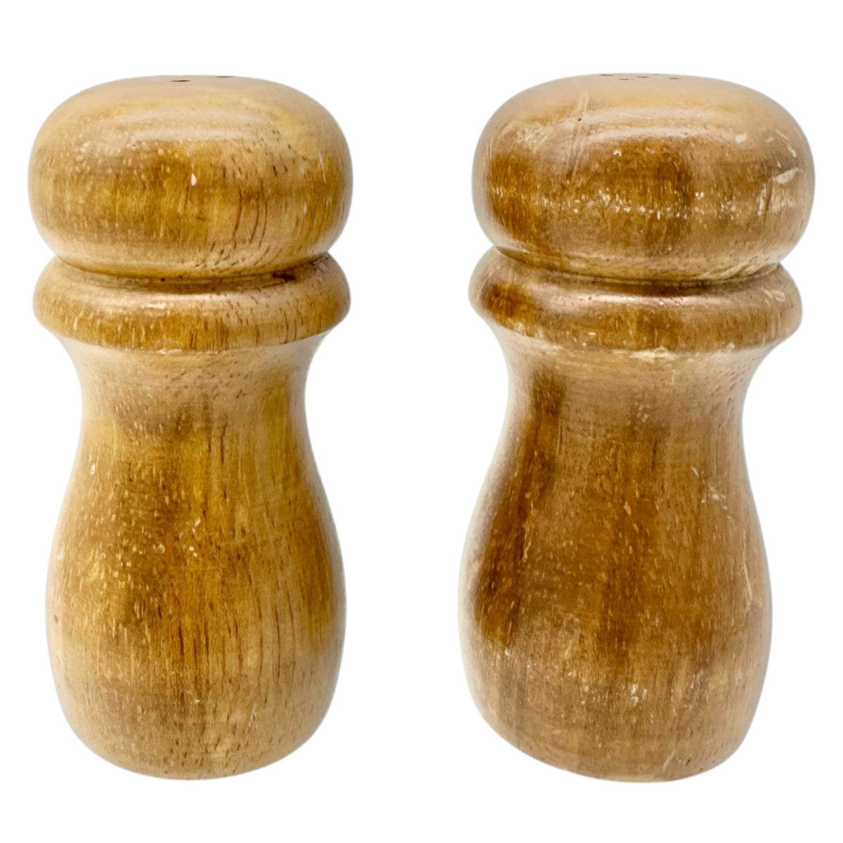 Vintage Wooden Salt and Pepper Shakers Rustic Tabletop Set Natural Finish 4"