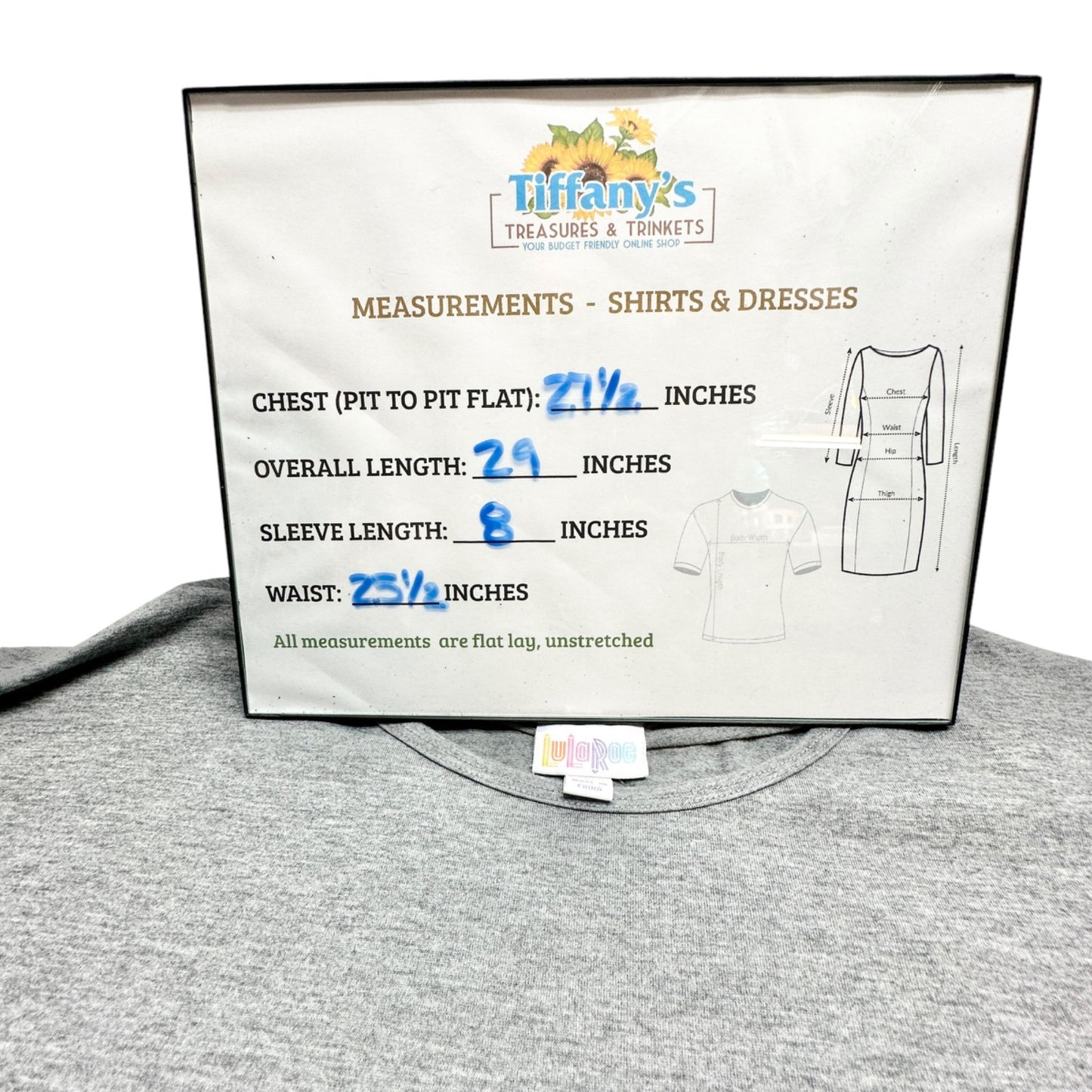 LuLaRoe Irma Tunic Top Womens Large Gray with Colorful Tribal Hi Lo Hem SS