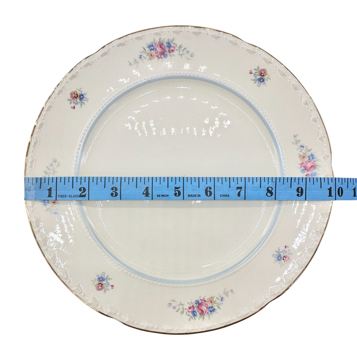 Crooksville China Co Set of 2 Plates 10 inch Cream Gold Trim Blue Pink Florals