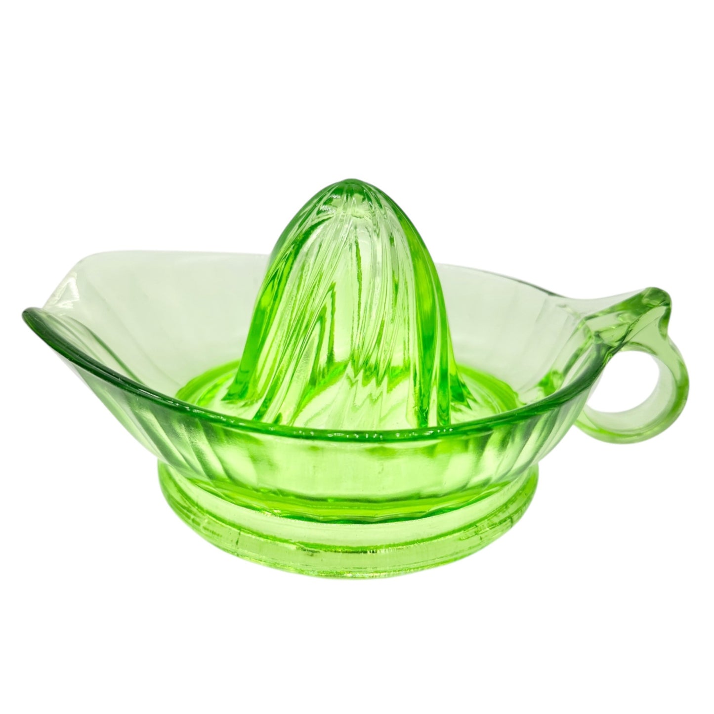 Vintage Green Depression Glass Juicer With Handle and Spout 8x6 inches