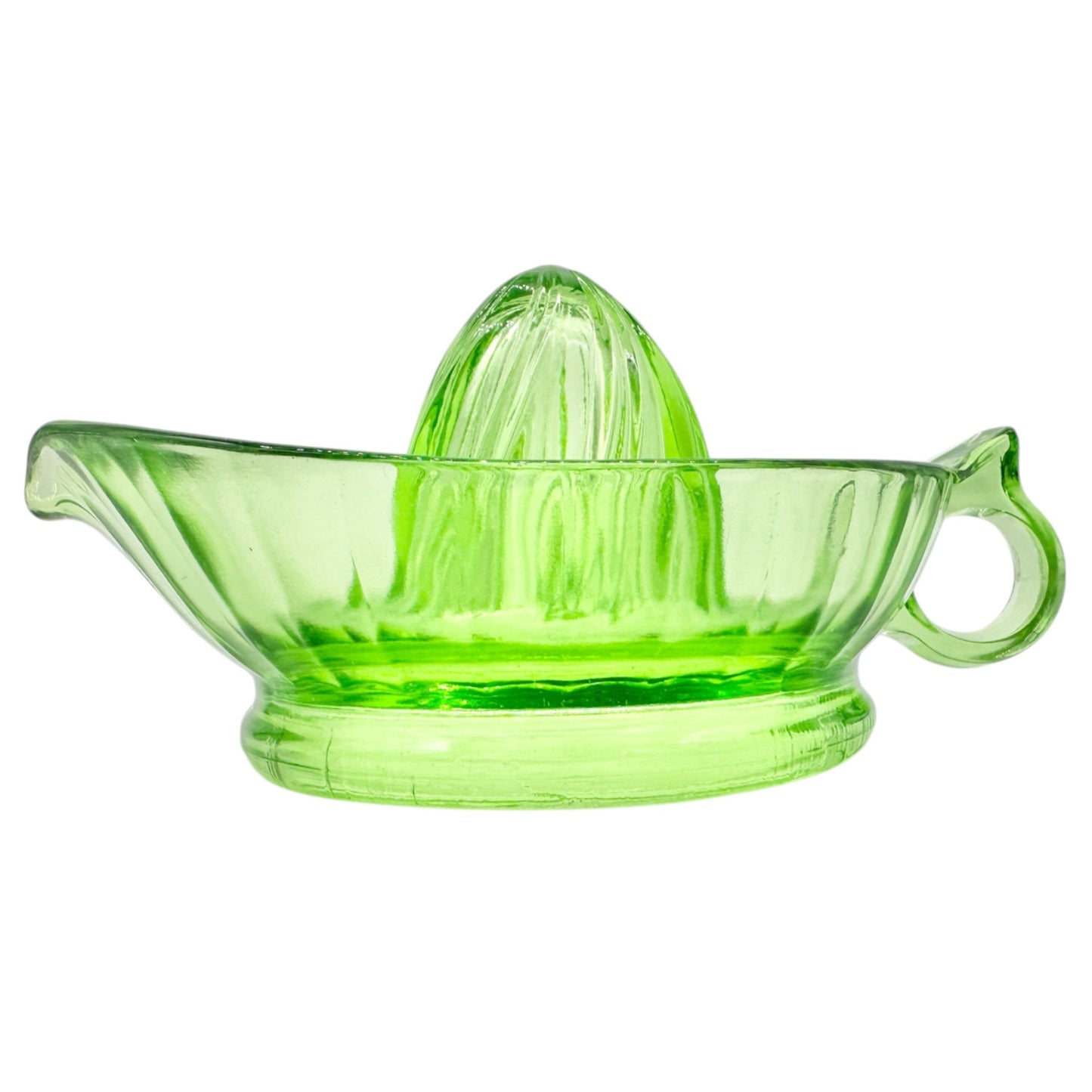 Vintage Green Depression Glass Juicer With Handle and Spout 8x6 inches
