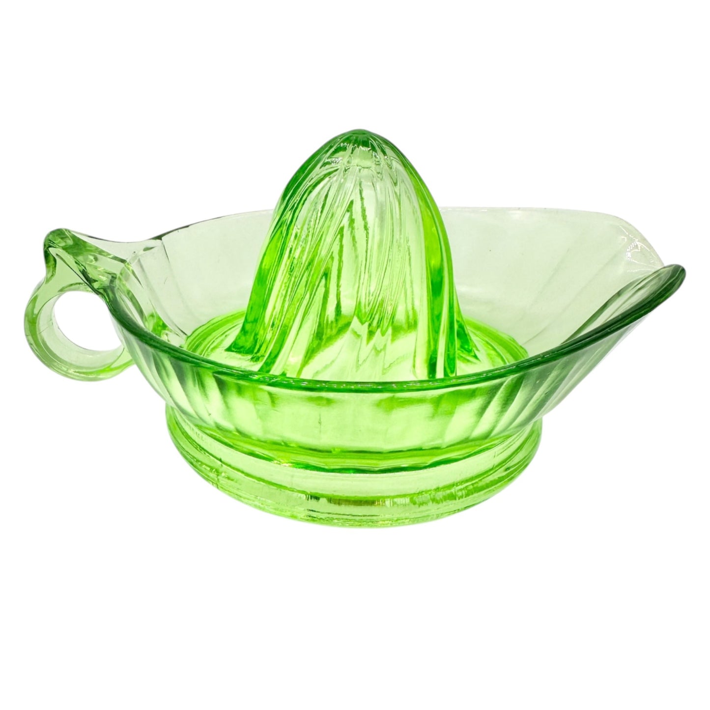 Vintage Green Depression Glass Juicer With Handle and Spout 8x6 inches