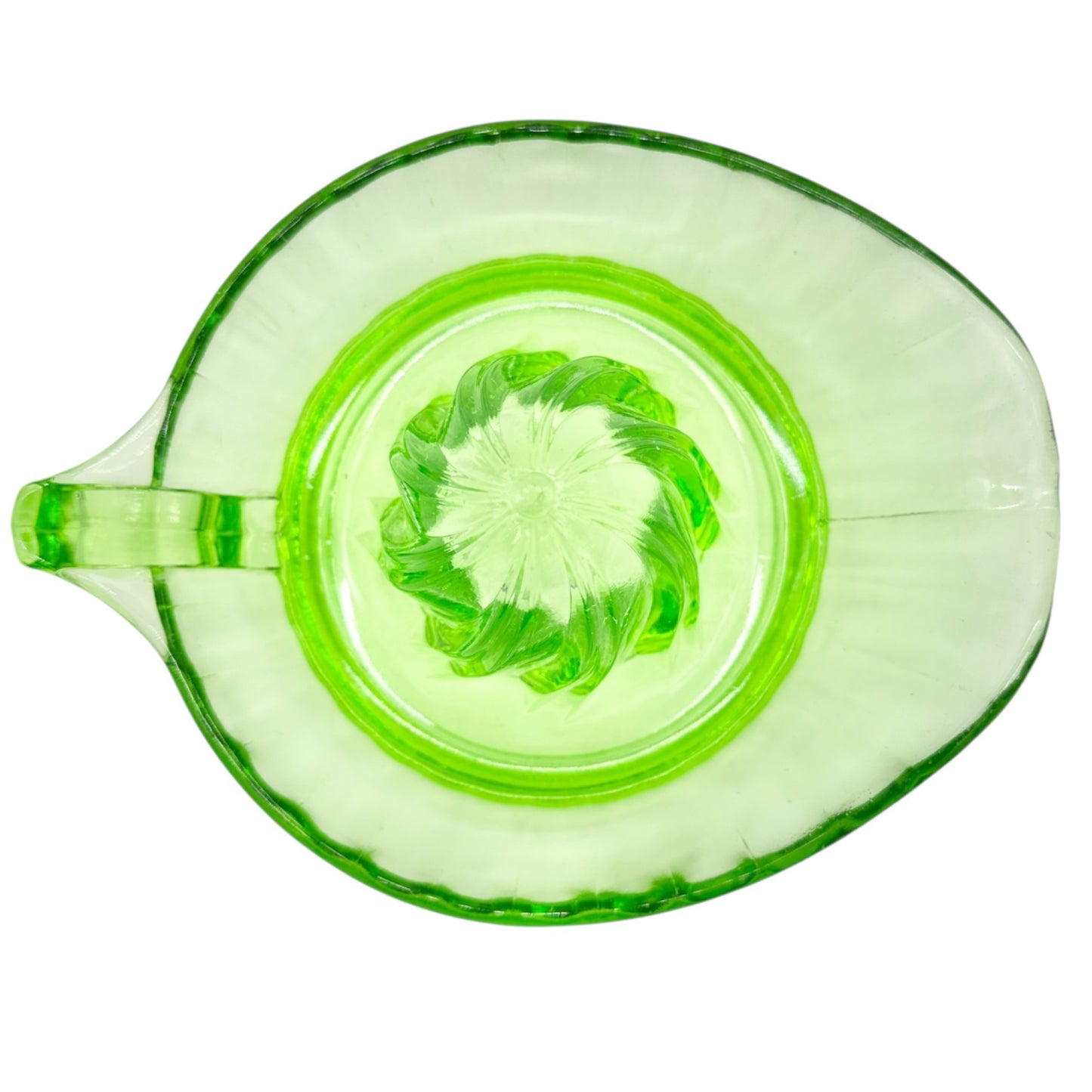 Vintage Green Depression Glass Juicer With Handle and Spout 8x6 inches