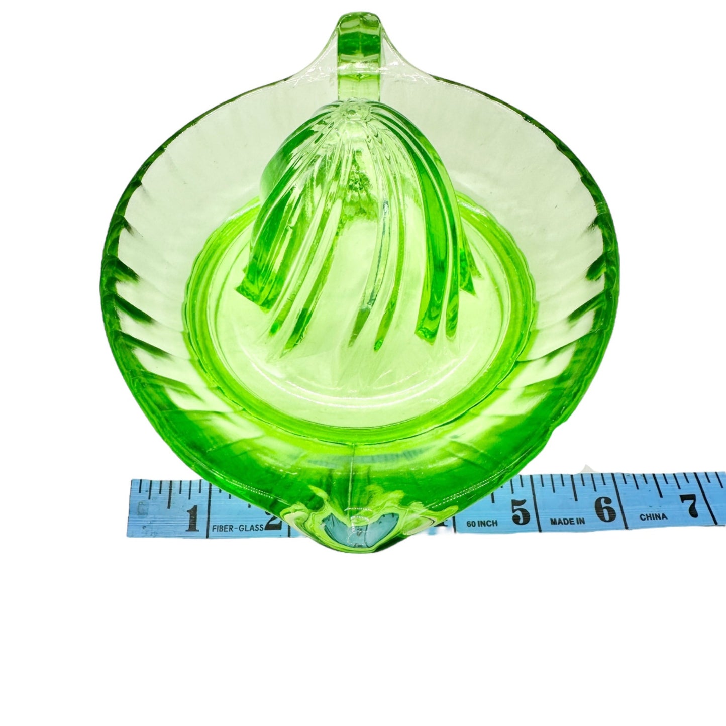 Vintage Green Depression Glass Juicer With Handle and Spout 8x6 inches