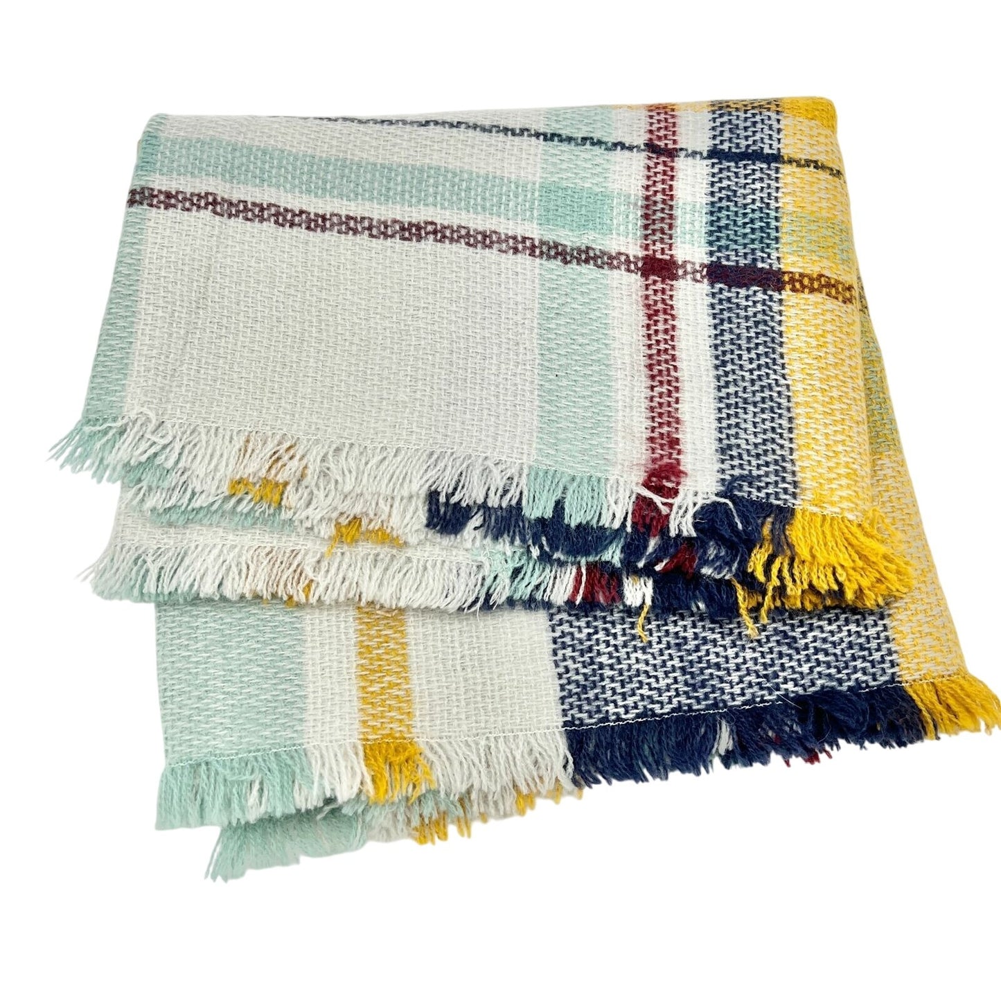 Plaid Woven Cotton Infinity Scarf With Fringe Edges 16 in Wide