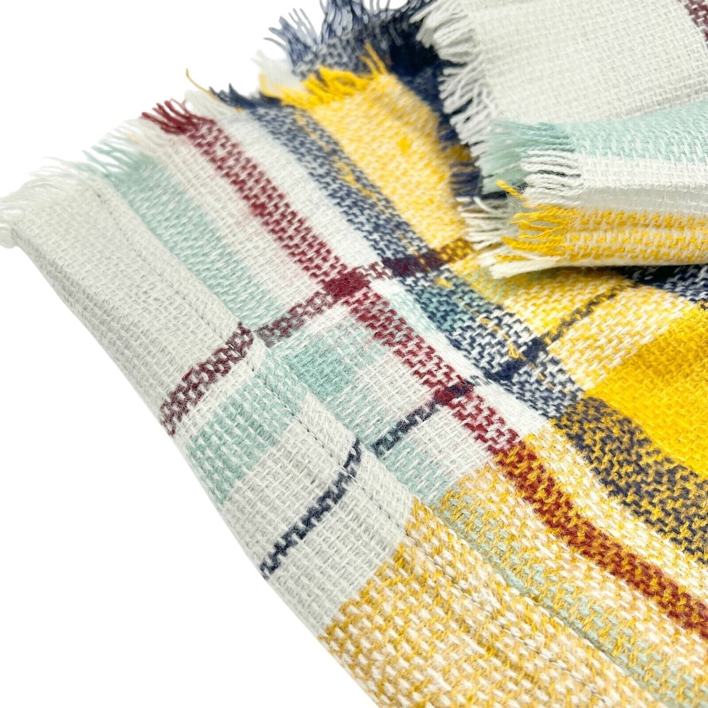 Plaid Woven Cotton Infinity Scarf With Fringe Edges 16 in Wide