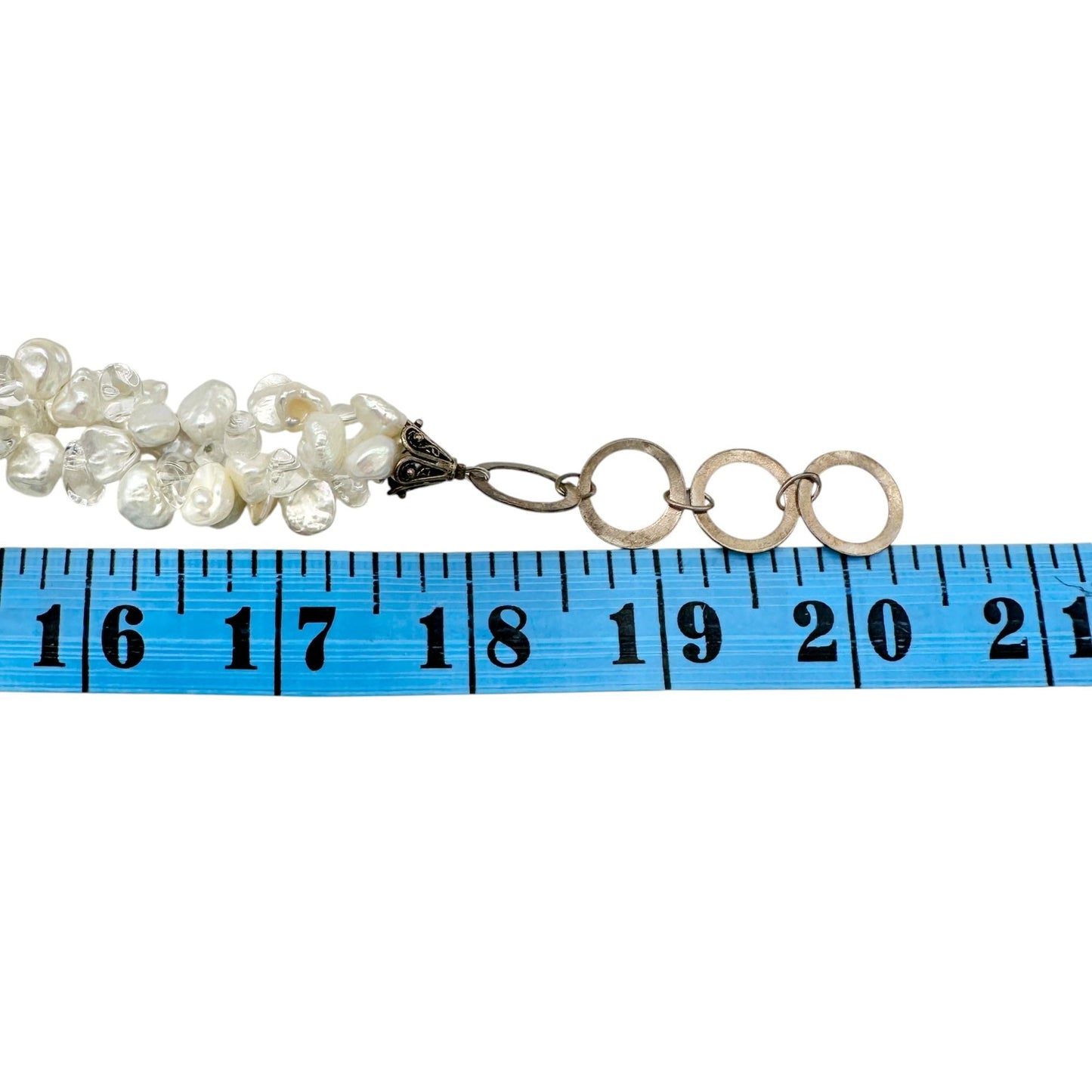Vintage Faux Pearl Beaded Necklace Adjustable Toggle Closure Ornate Slvr Accents