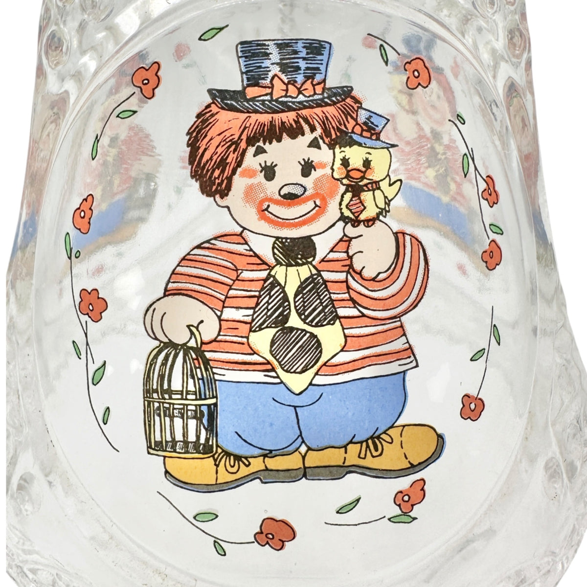 Vintage Crystal Glass Bell Painted Clown Design Floral Details Collectible 8"H
