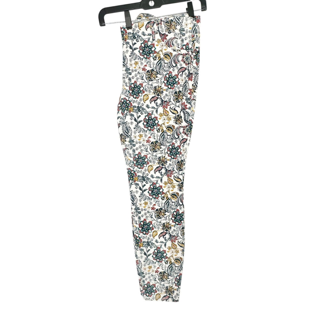 Time And Tru Womens Pants Womens XXL 20 White with Florals Cotton Blend Stretch