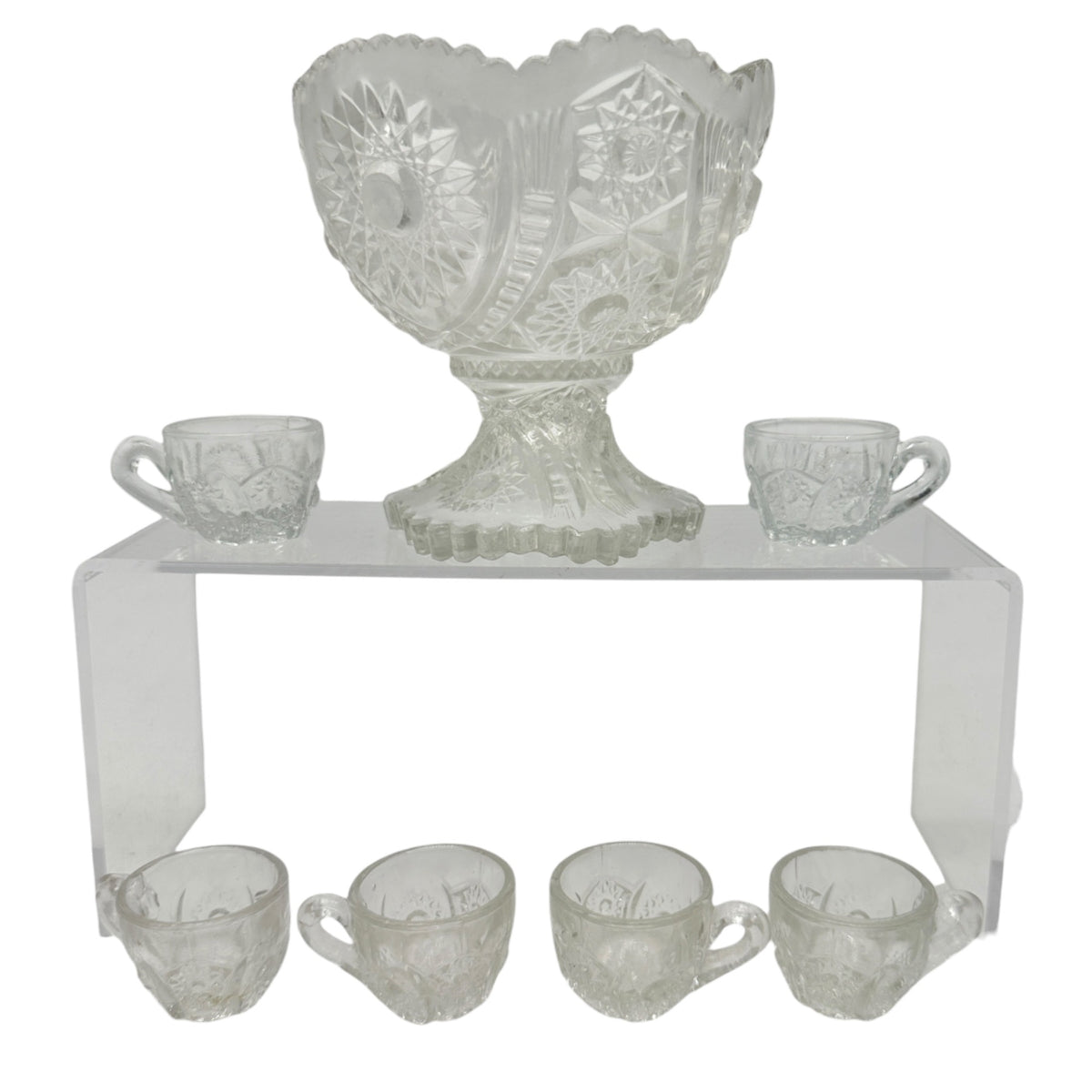 Oval Star Crystal No 300 Punch Bowl and 6 Cups Vintage Childrens Tableware Set