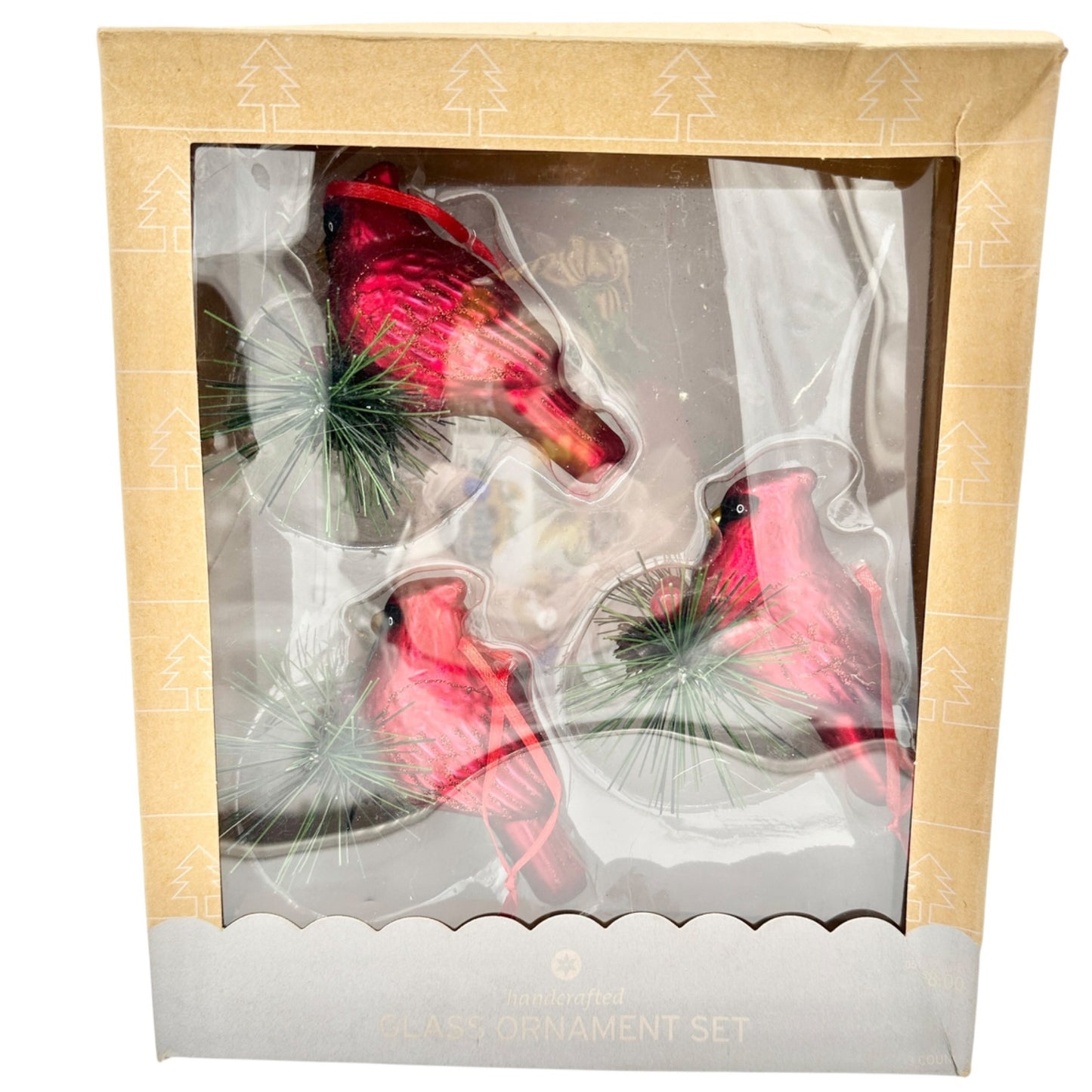 Handcrafted Glass Cardinal Ornament boxed Set Of 3 Red Birds Pine Accents Target