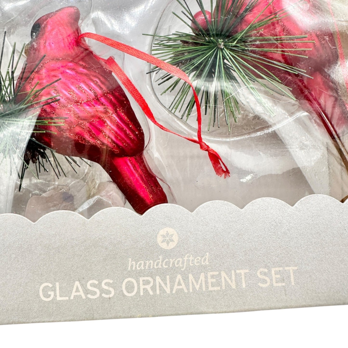 Handcrafted Glass Cardinal Ornament boxed Set Of 3 Red Birds Pine Accents Target