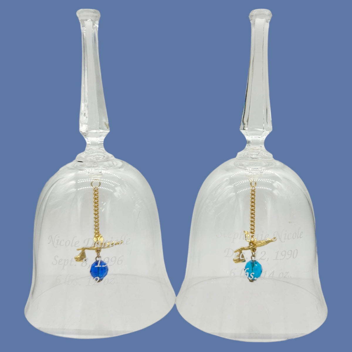 Crystal Bell Set Gold Stork Blue Birthstones Personalized Birth Announcements