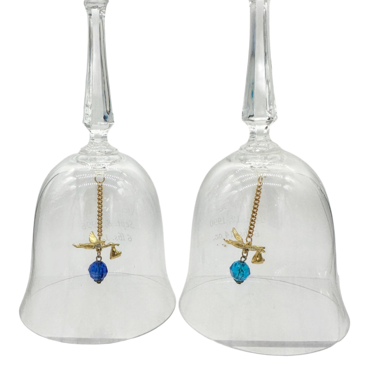 Crystal Bell Set Gold Stork Blue Birthstones Personalized Birth Announcements