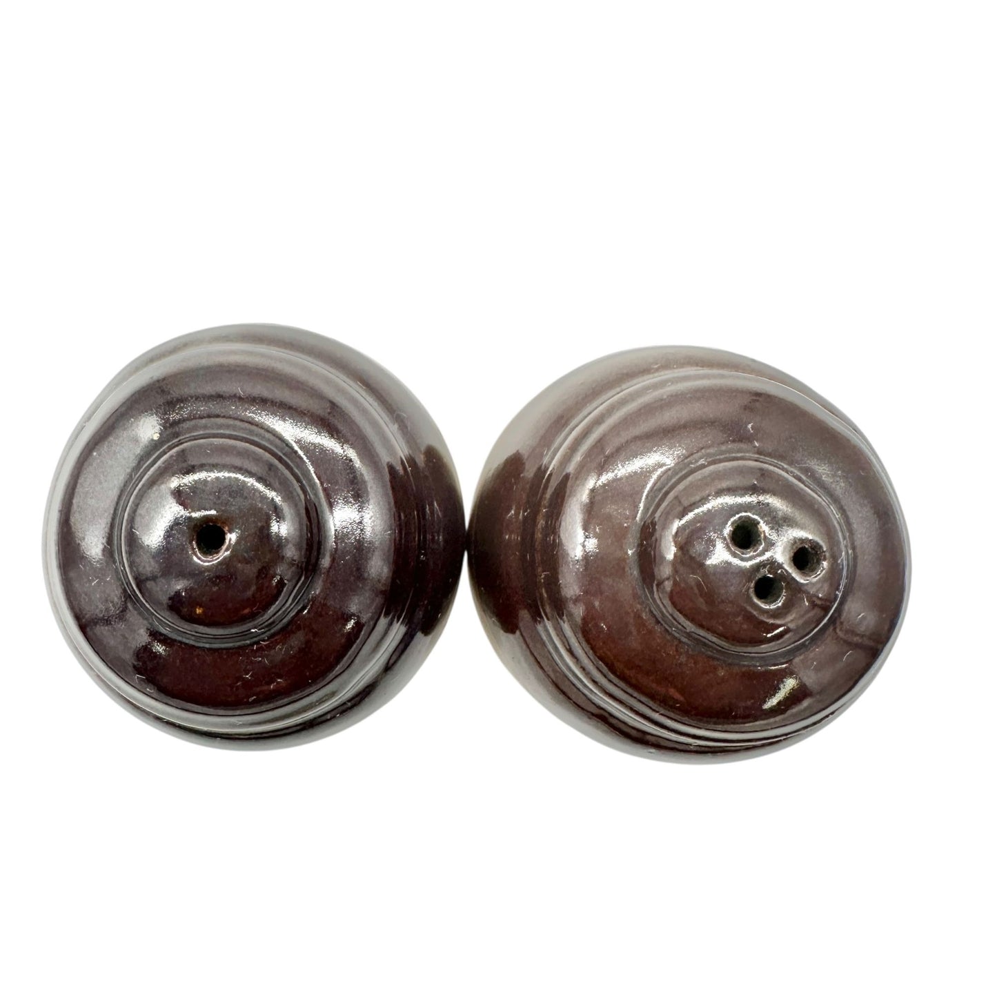 Vintage Clay Jug Salt and Pepper Shakers Brown and Tan Glossy Finish