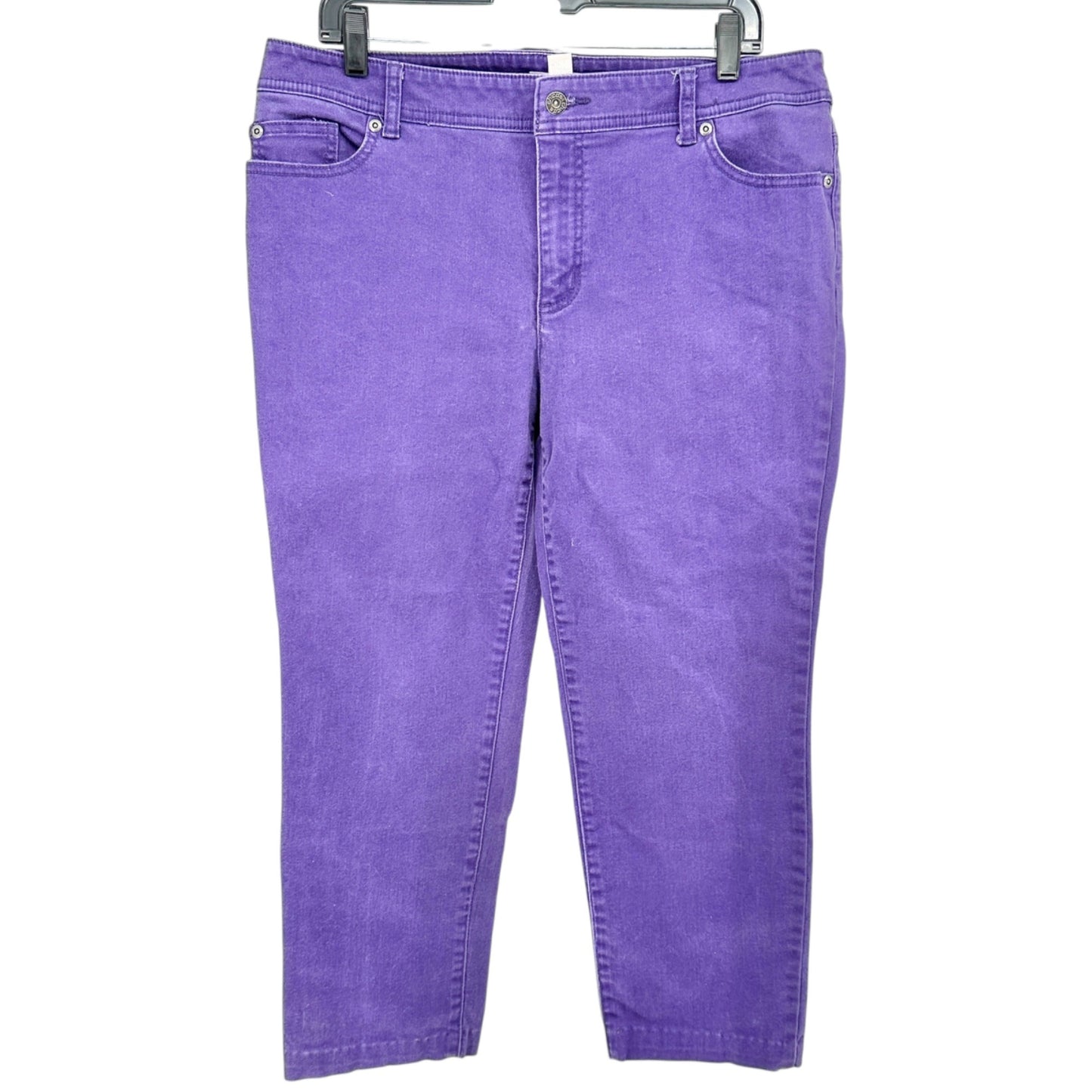 Chicos Ankle Jeans Womens Size 2.5 L Reg 14 Purple Cotton Blend Stretch Denim