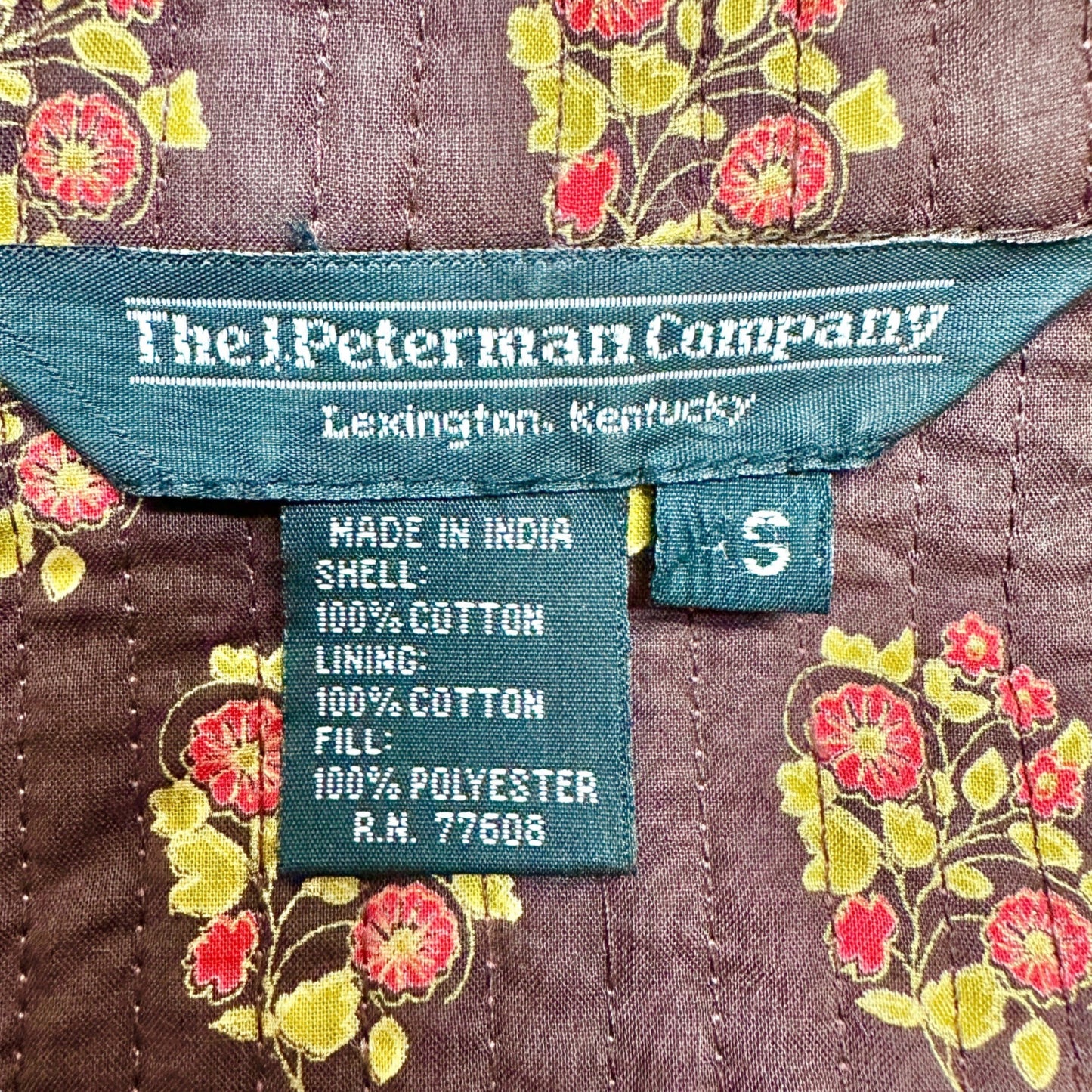 The J. Peterman Quilted Coat Womens Small Floral Embroidered LS Pockets