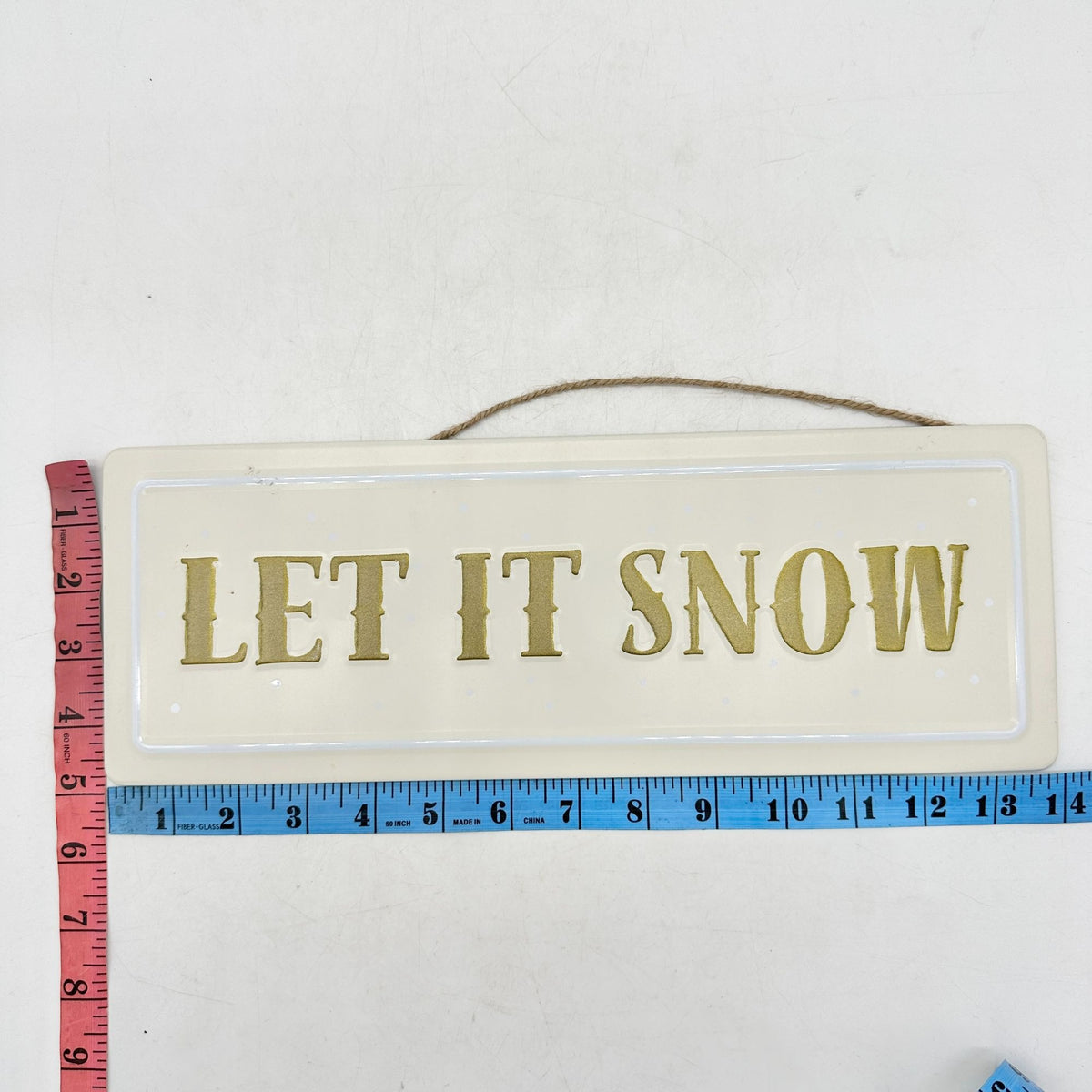 Let It Snow Hanging Sign Gold & White Christmas Decor Indoor Use 14”x5”