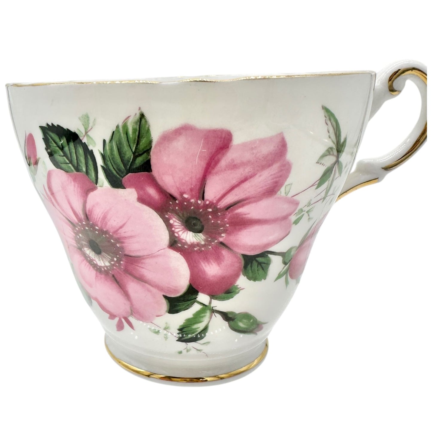 Regency English Bone China Pink Floral Teacup Saucer England Fine Porcelain