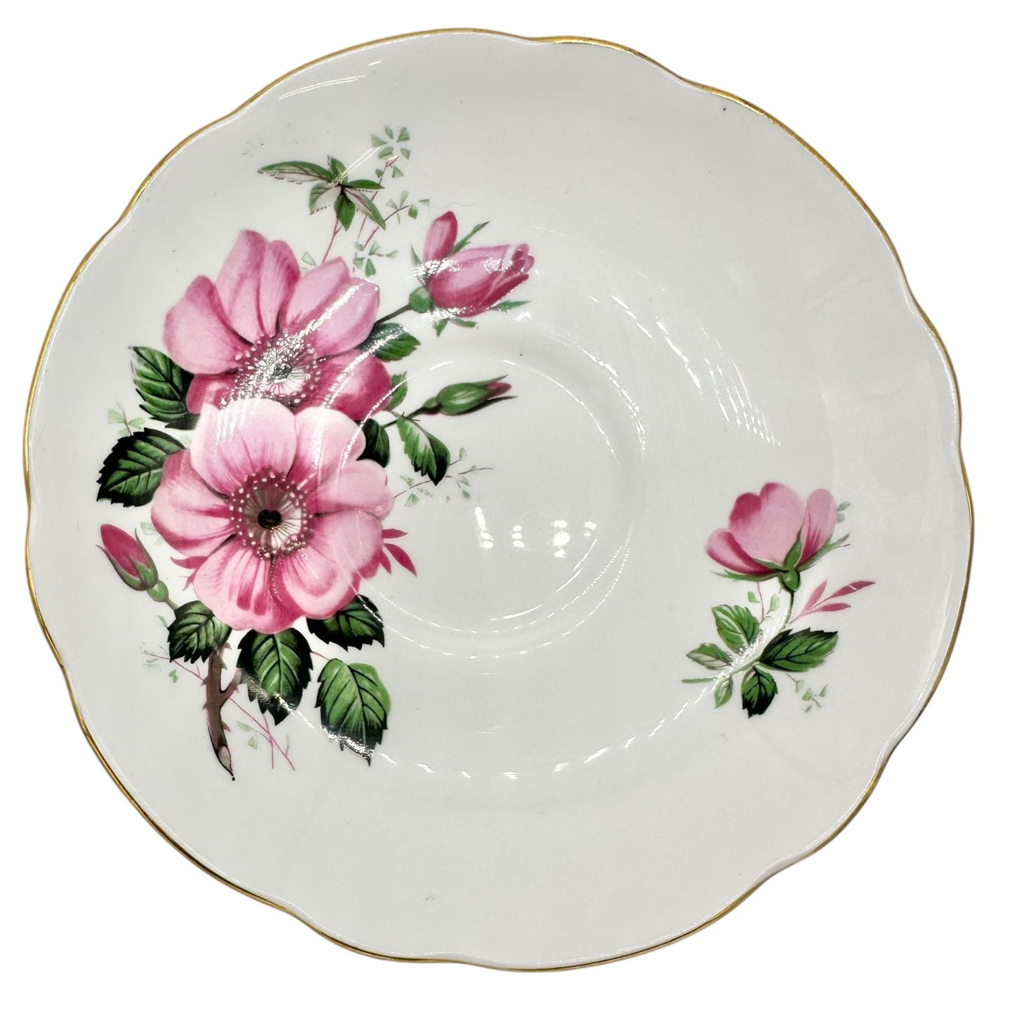 Regency English Bone China Pink Floral Teacup Saucer England Fine Porcelain