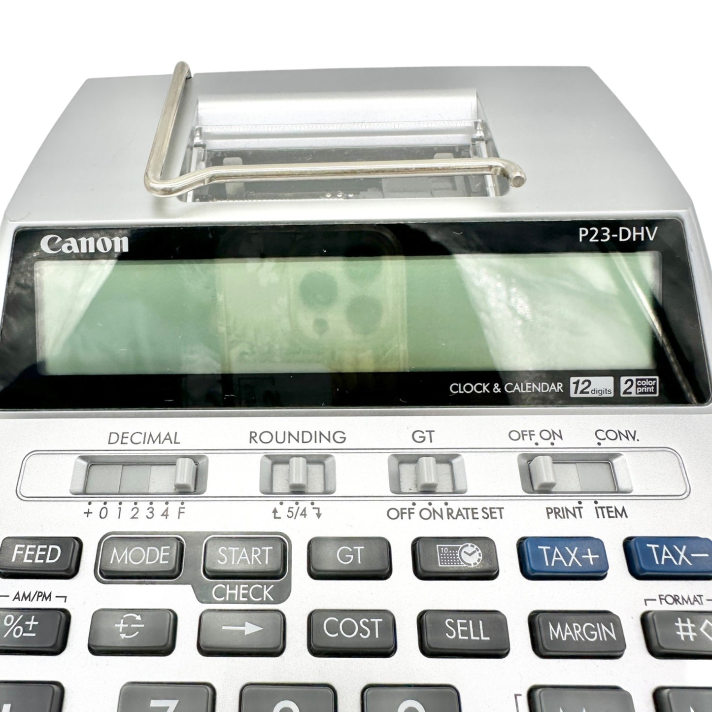 Canon P23-DHV-3 Printing Calculator Silver 12-Digit Display Portable w/ Adapter