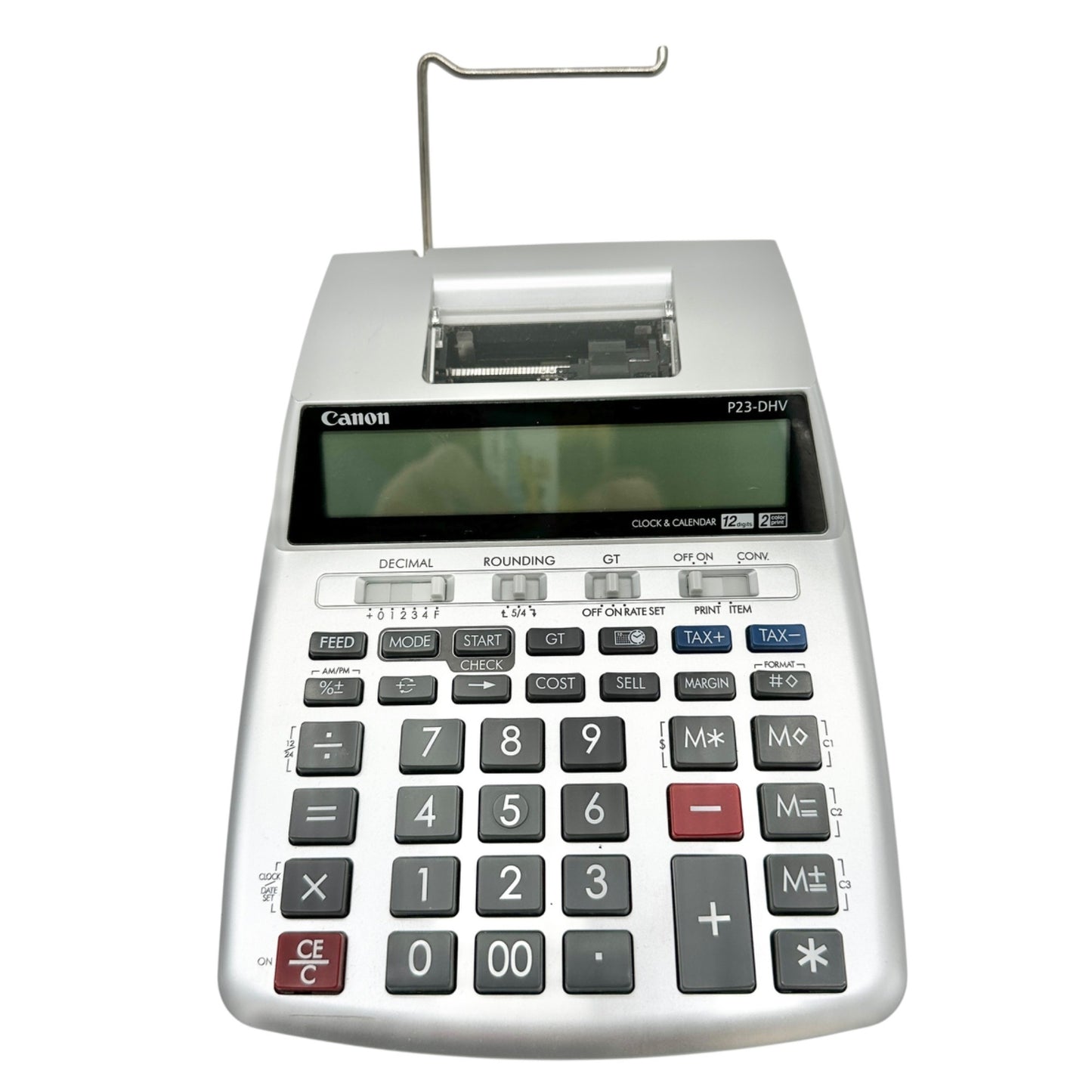 Canon P23-DHV-3 Printing Calculator Silver 12-Digit Display Portable w/ Adapter